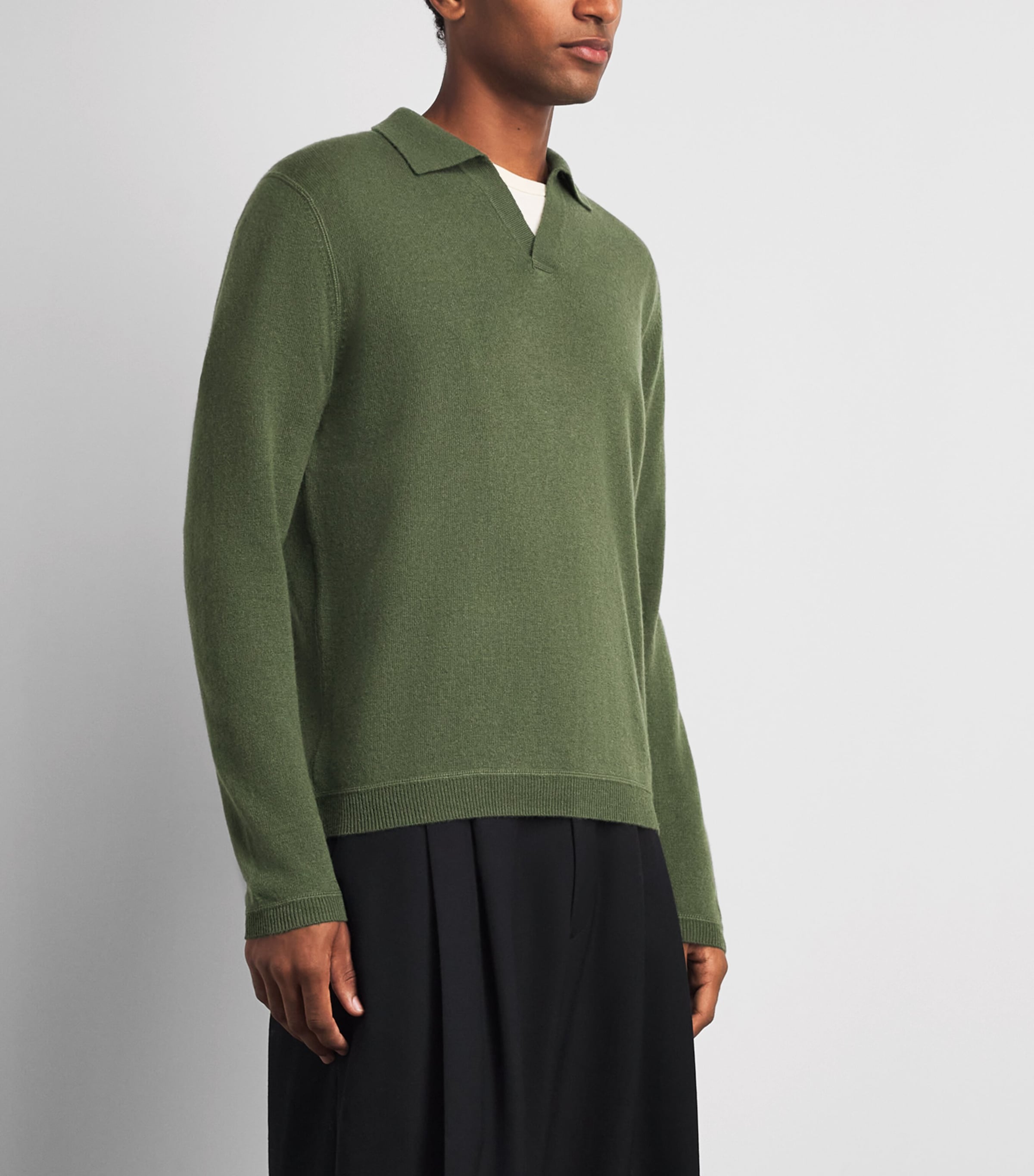Allude Mens Virgin Wool Open-Collar Polo Sweater Image 4