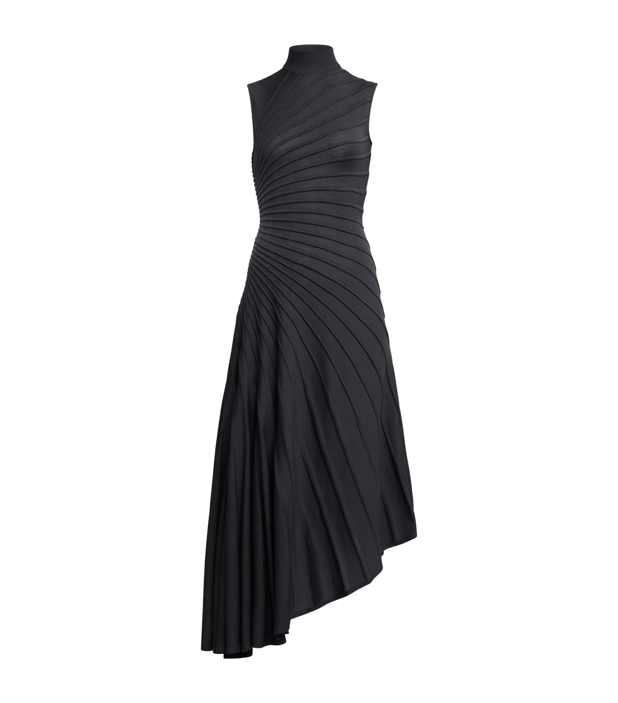 Alaïa Wool Asymmetric Ray Midi Dress | Harrods US