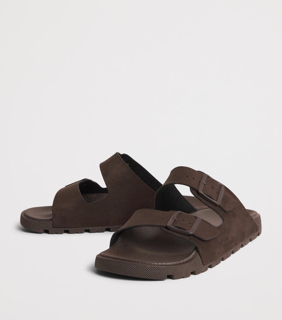 BOSS Faux Suede Surfley Slides Dark Brown Image 3