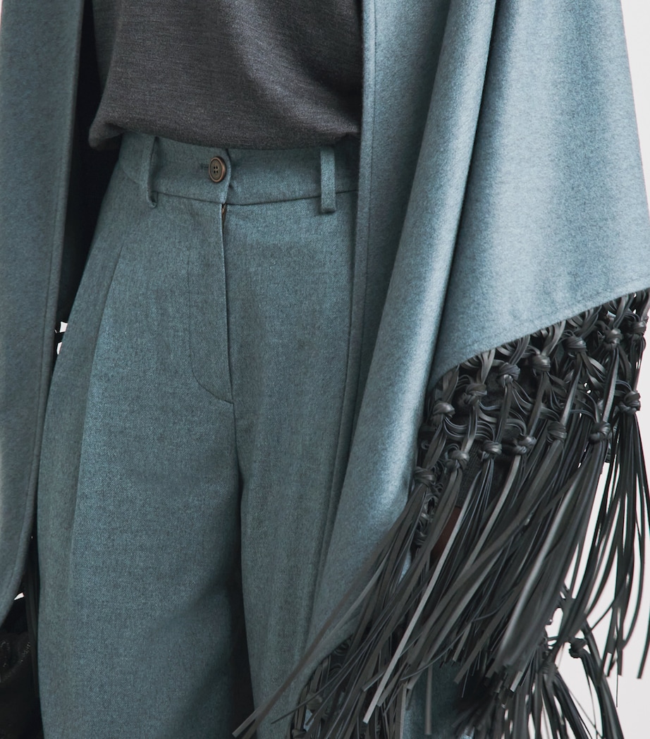 Colombo Womens Cashmere and Leather Fringe-Trim Cape Light Blue Image 3