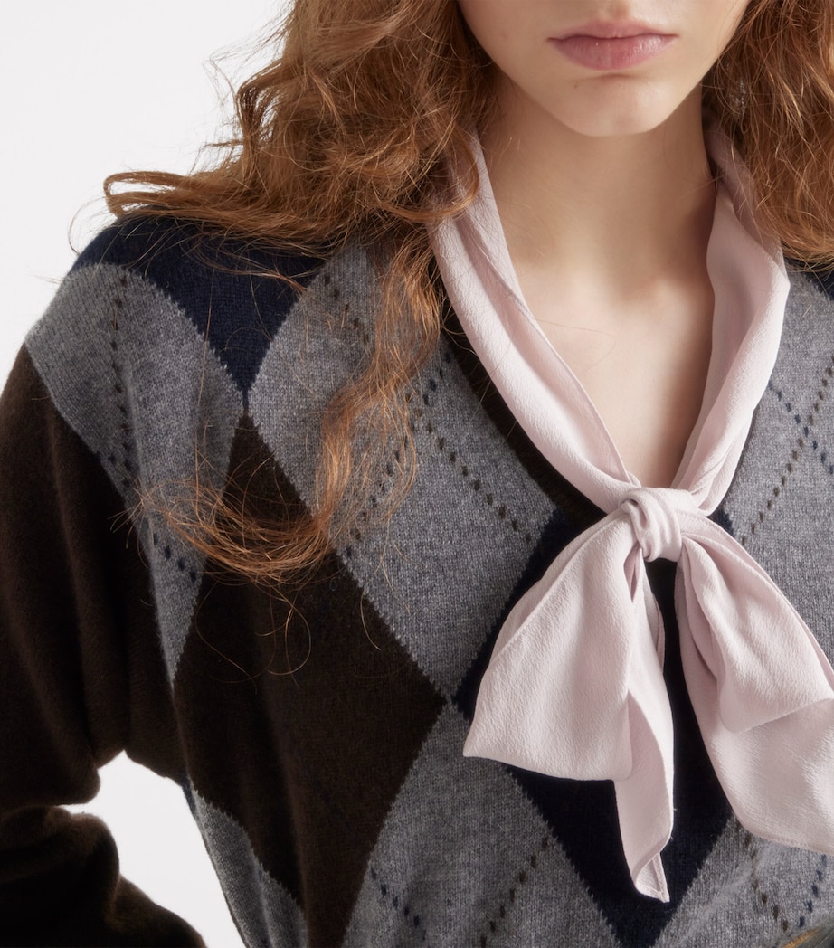 Prada Womens Cashmere V-Neck Argyle Sweater Image 6