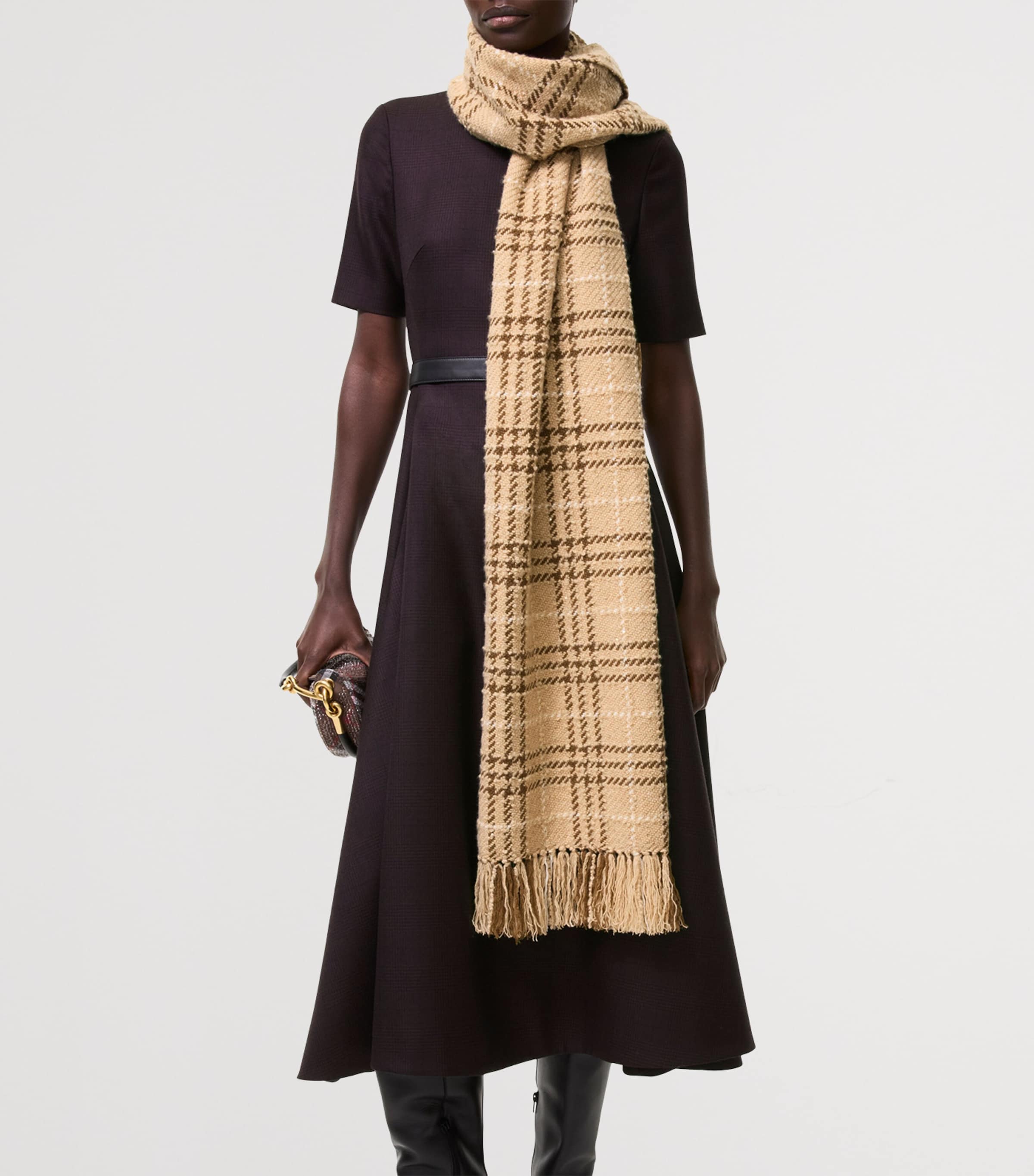 Burberry Cashmere-Wool-Silk Sequin Check Scarf Finch Beige Image 2