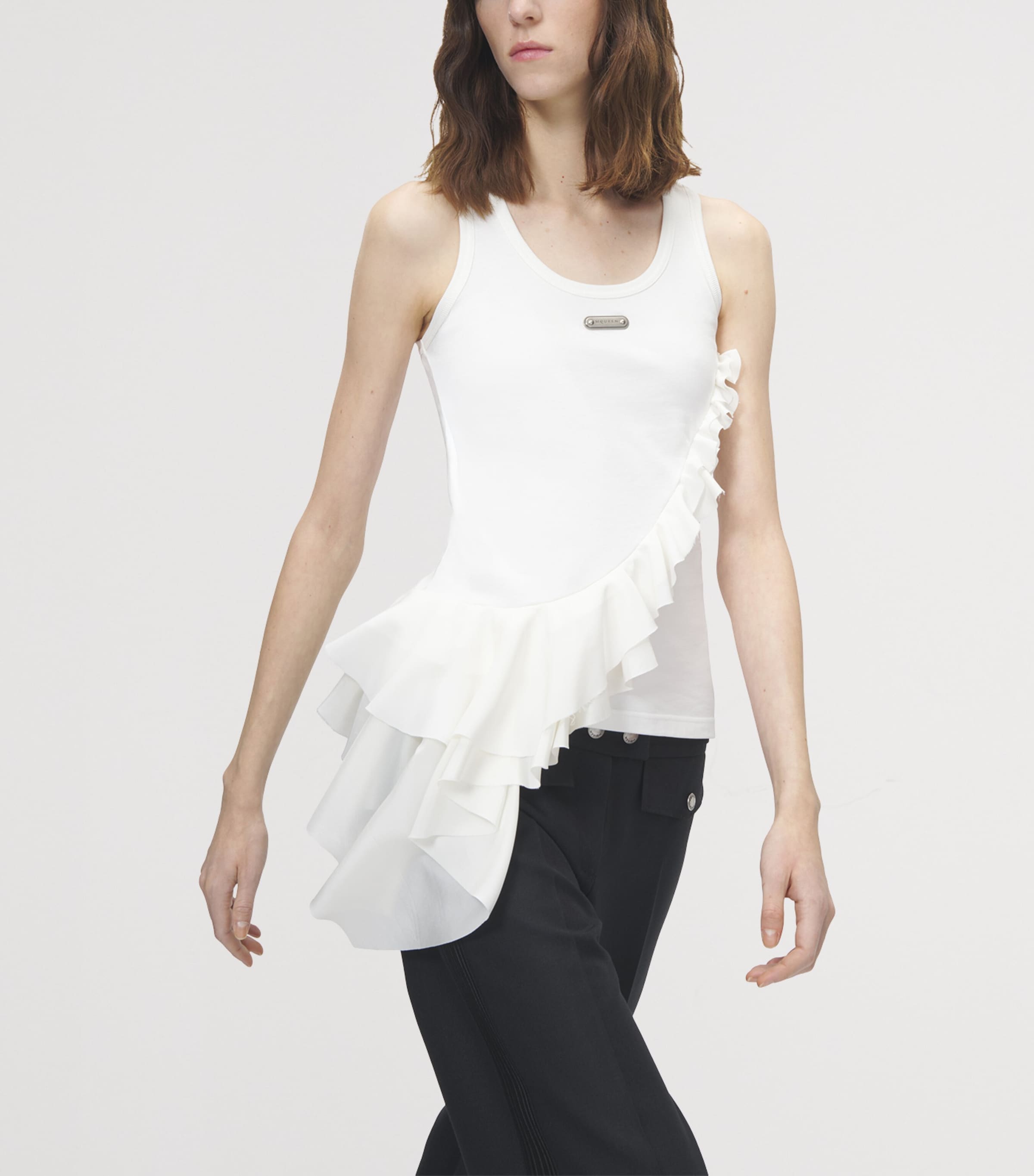McQueen Womens Cotton Ruffled Tank Top Image 5