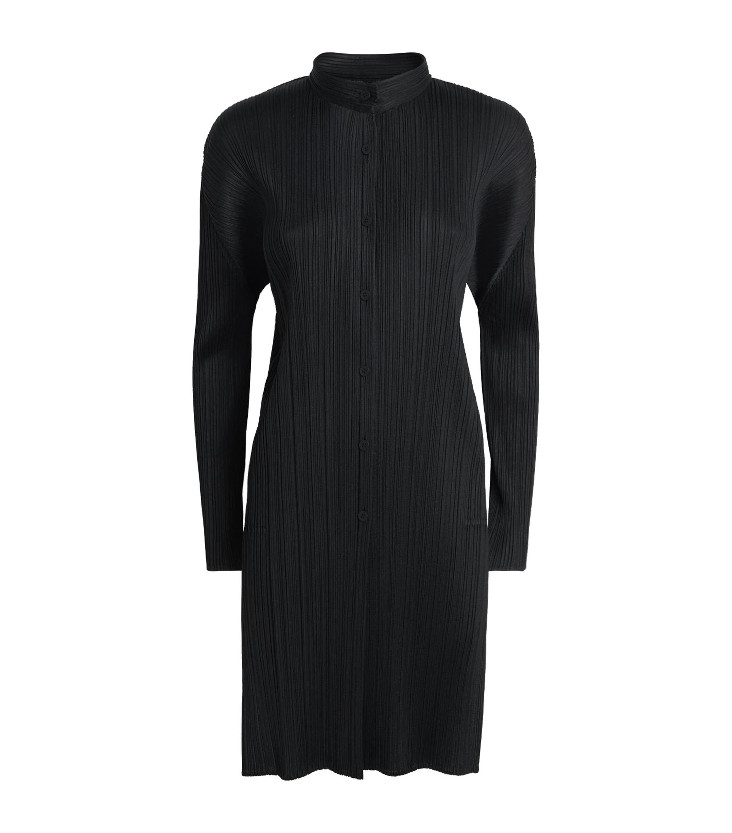 Pleats Please Issey Miyake Womens Pleated Stand Collar Shirt Black Image 1