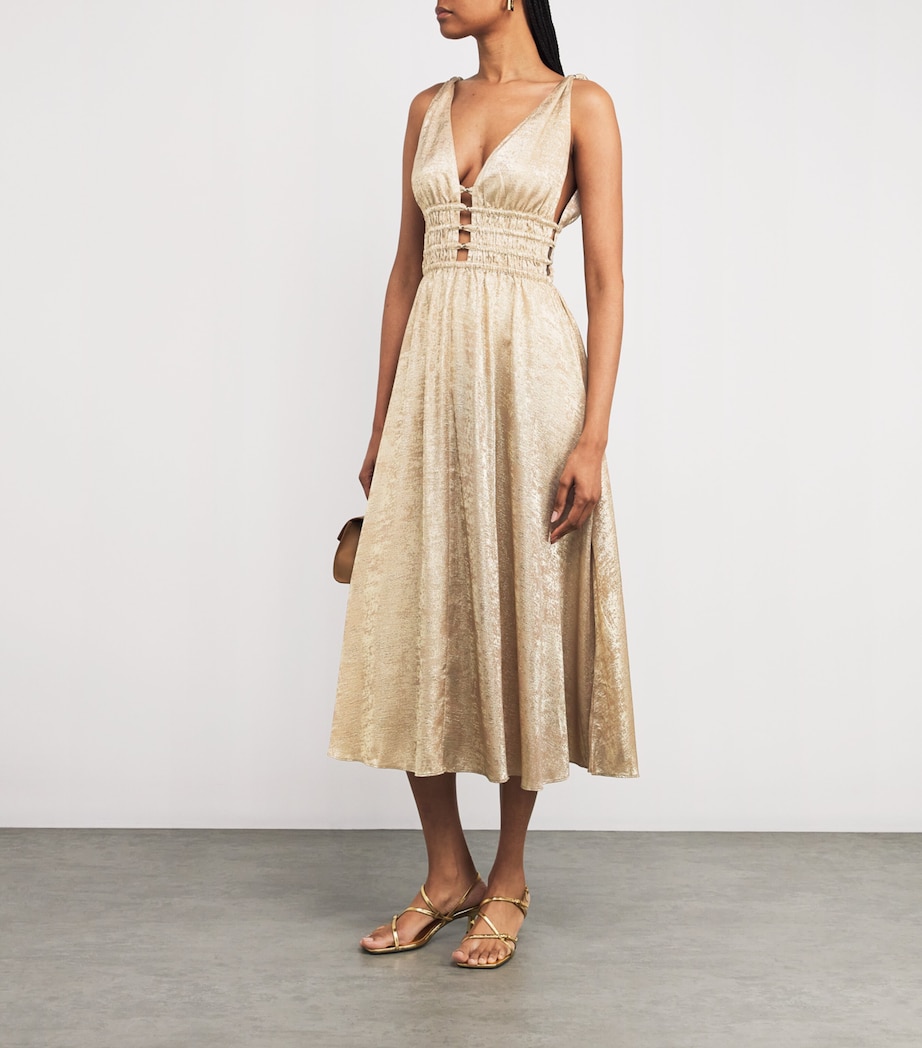 Lamé Shirred Midi Dress GOLD Image 2