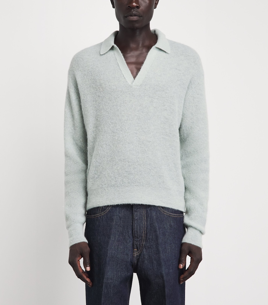 Auralee Mens Alpaca-Blend Skipper Polo Sweater Dusty Mint Image 4