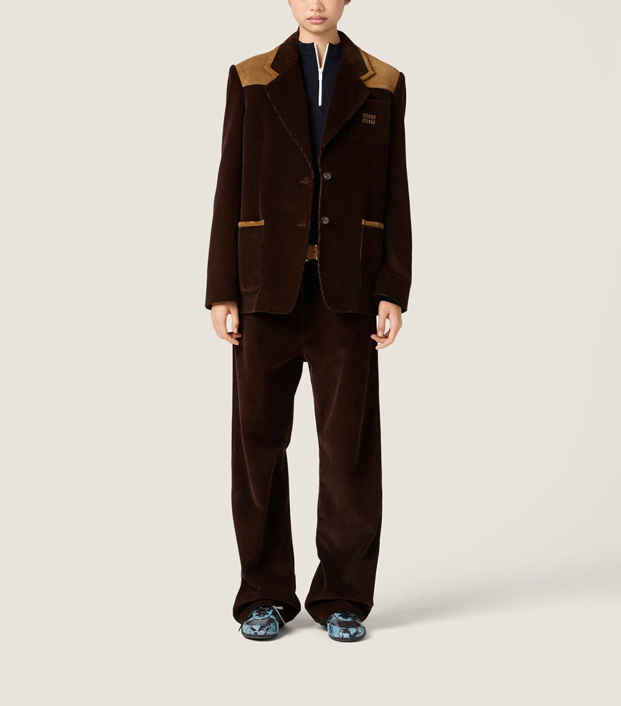 Miu Miu Womens Corduroy Straight Trousers Brown Image 2