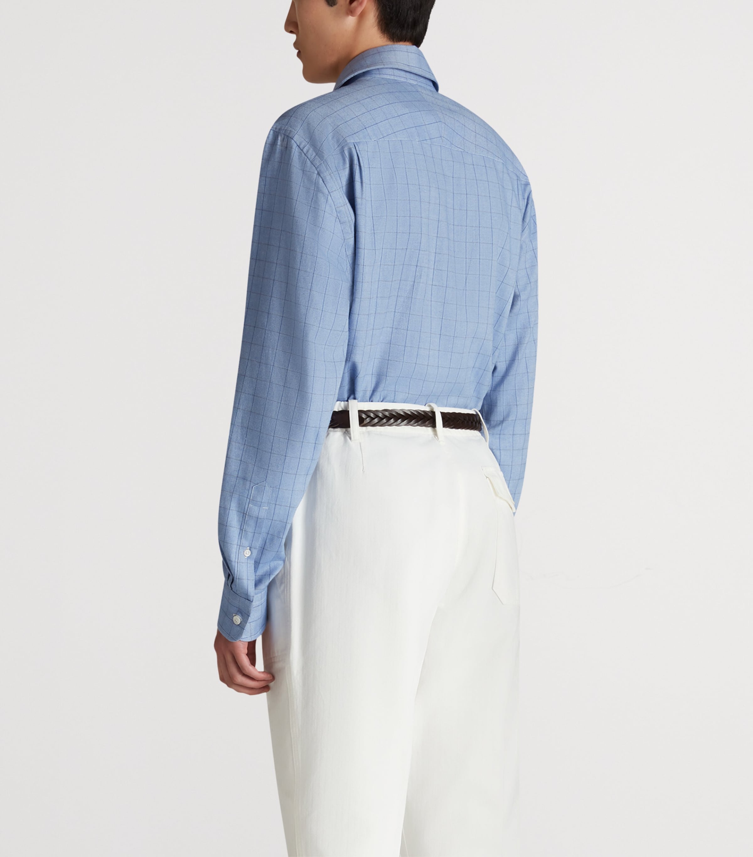 Cotton-Cashmere Tattersall Check Dress Shirt 472BLUE Image 4