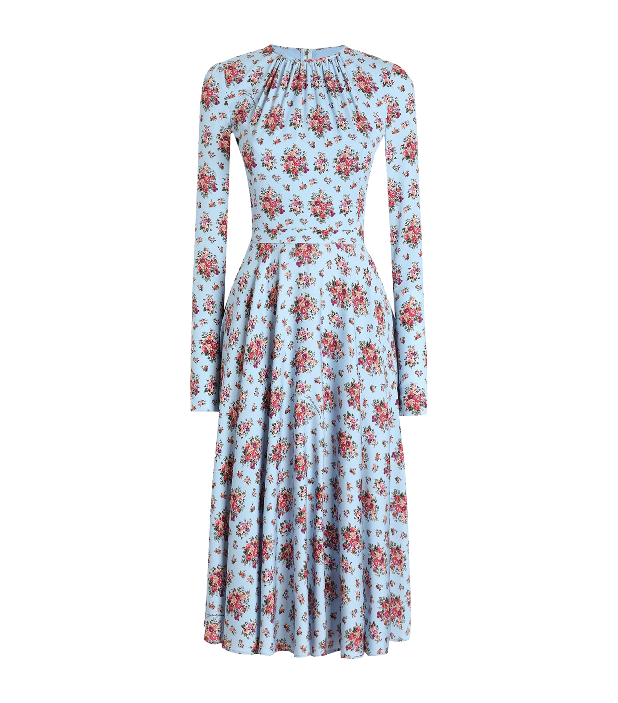 Dolce&Gabbana Womens Stretch-Silk Floral Maxi Dress Mazz Image 1