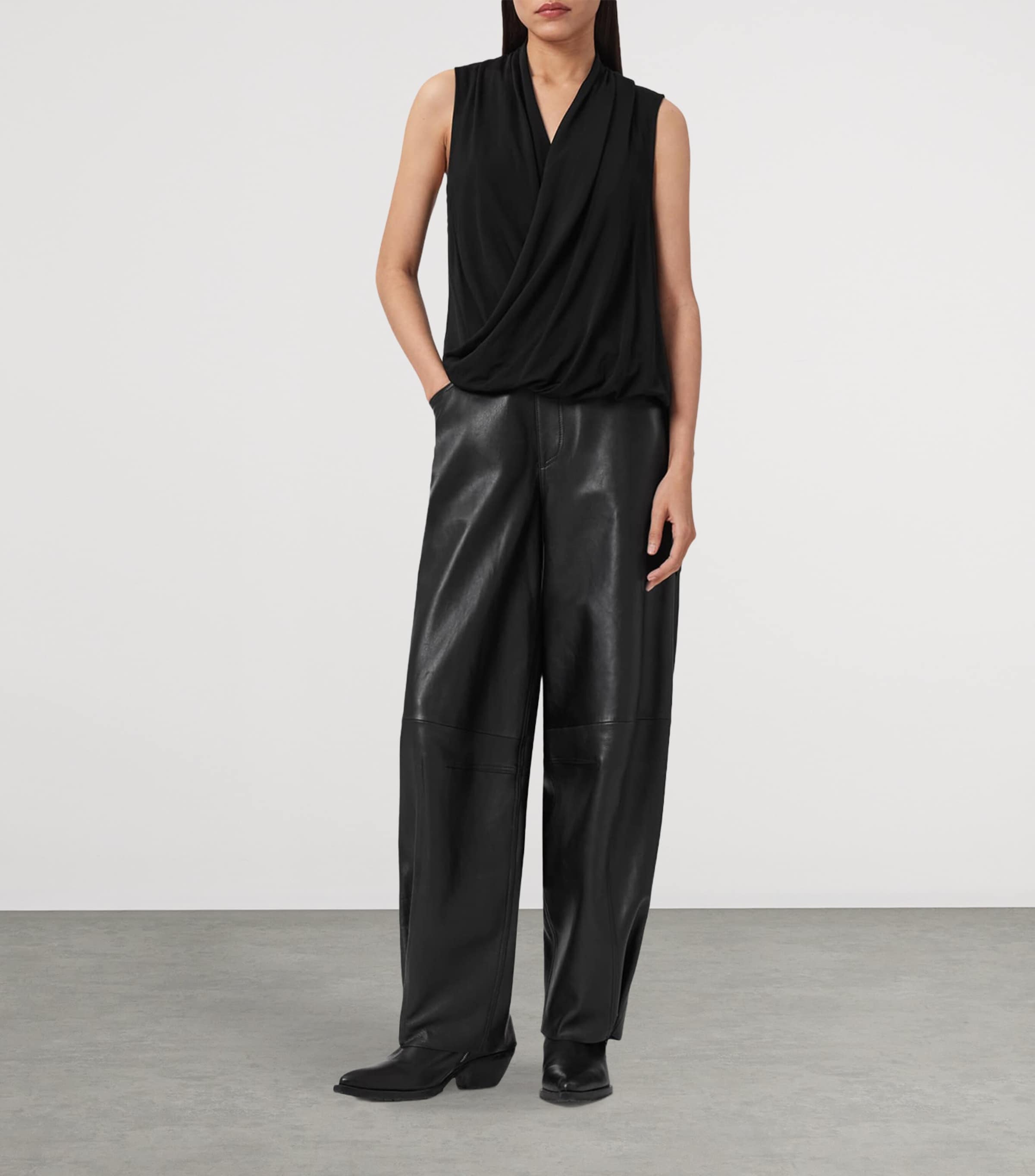 AllSaints Womens Draped Adaline Top Black Image 2