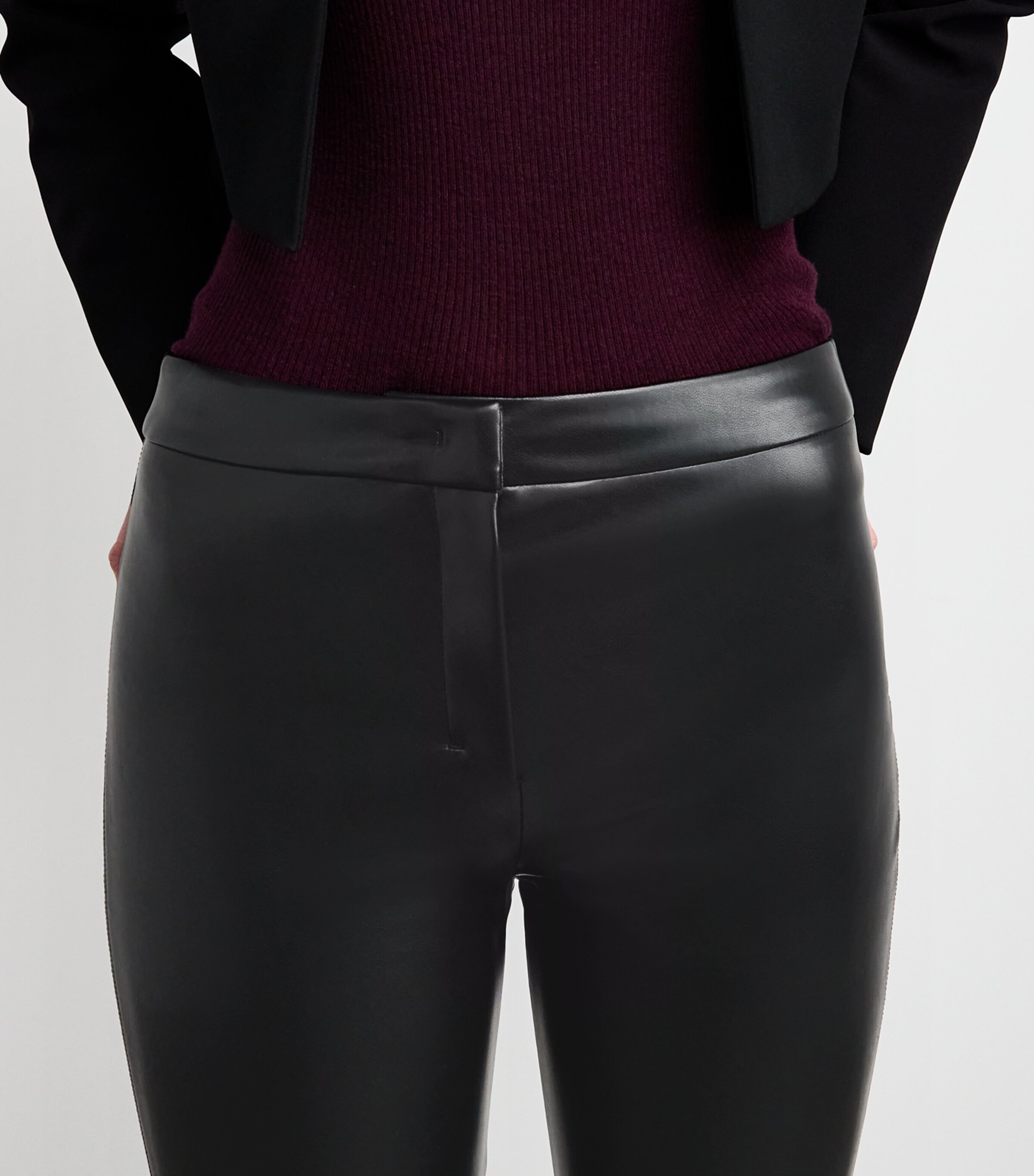 Faux Leather Cropped Trousers BLACK Image 6