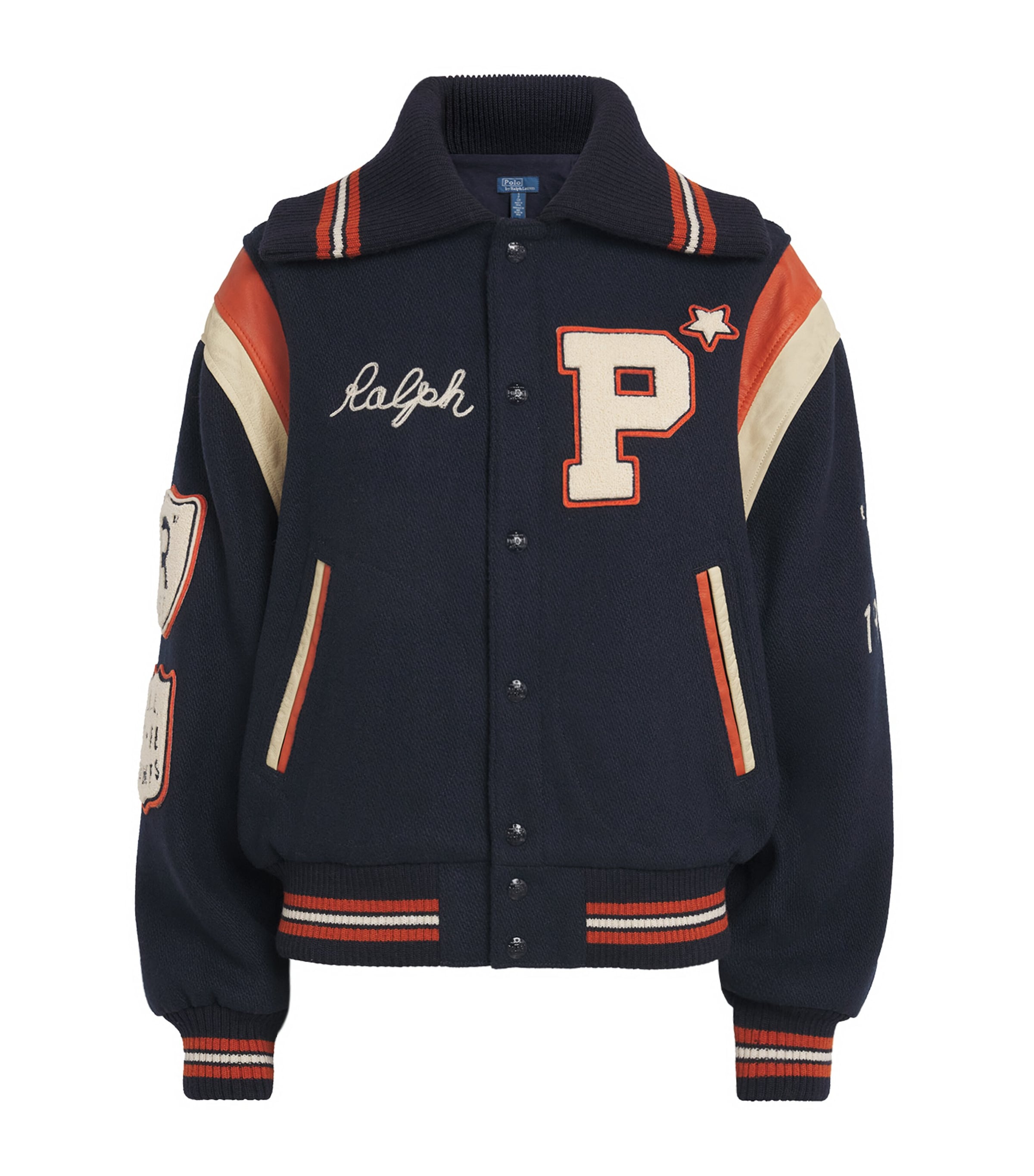 Polo Ralph Lauren Womens Wool-Blend Patchwork Bomber Jacket Hunter Navy Image 1