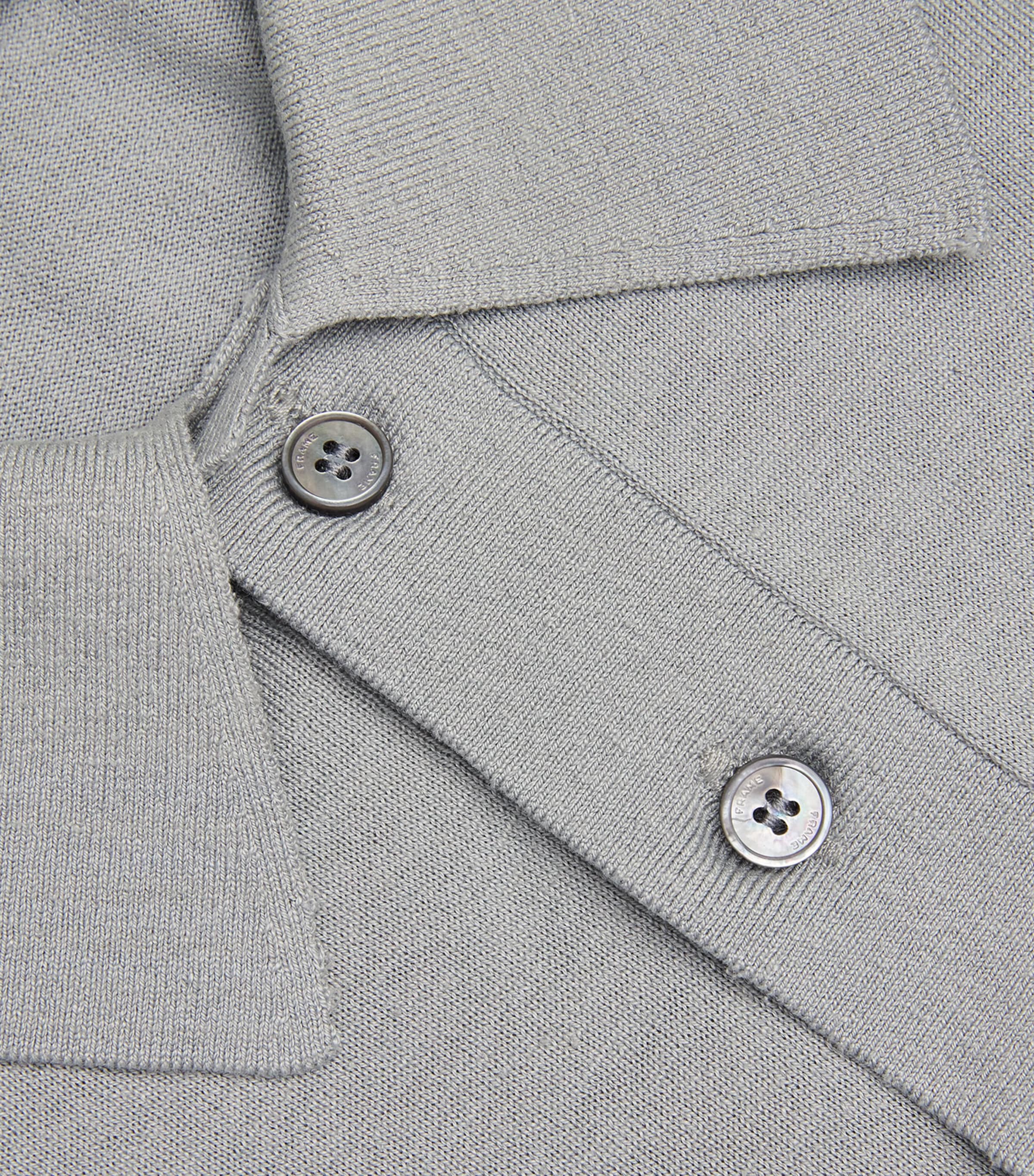 FRAME Mens Silk-Cotton Polo Shirt Grey Blue Image 5