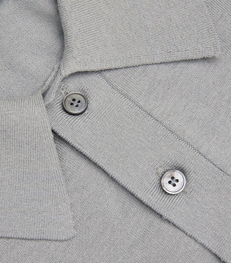 FRAME Mens Silk-Cotton Polo Shirt Grey Blue Image 5