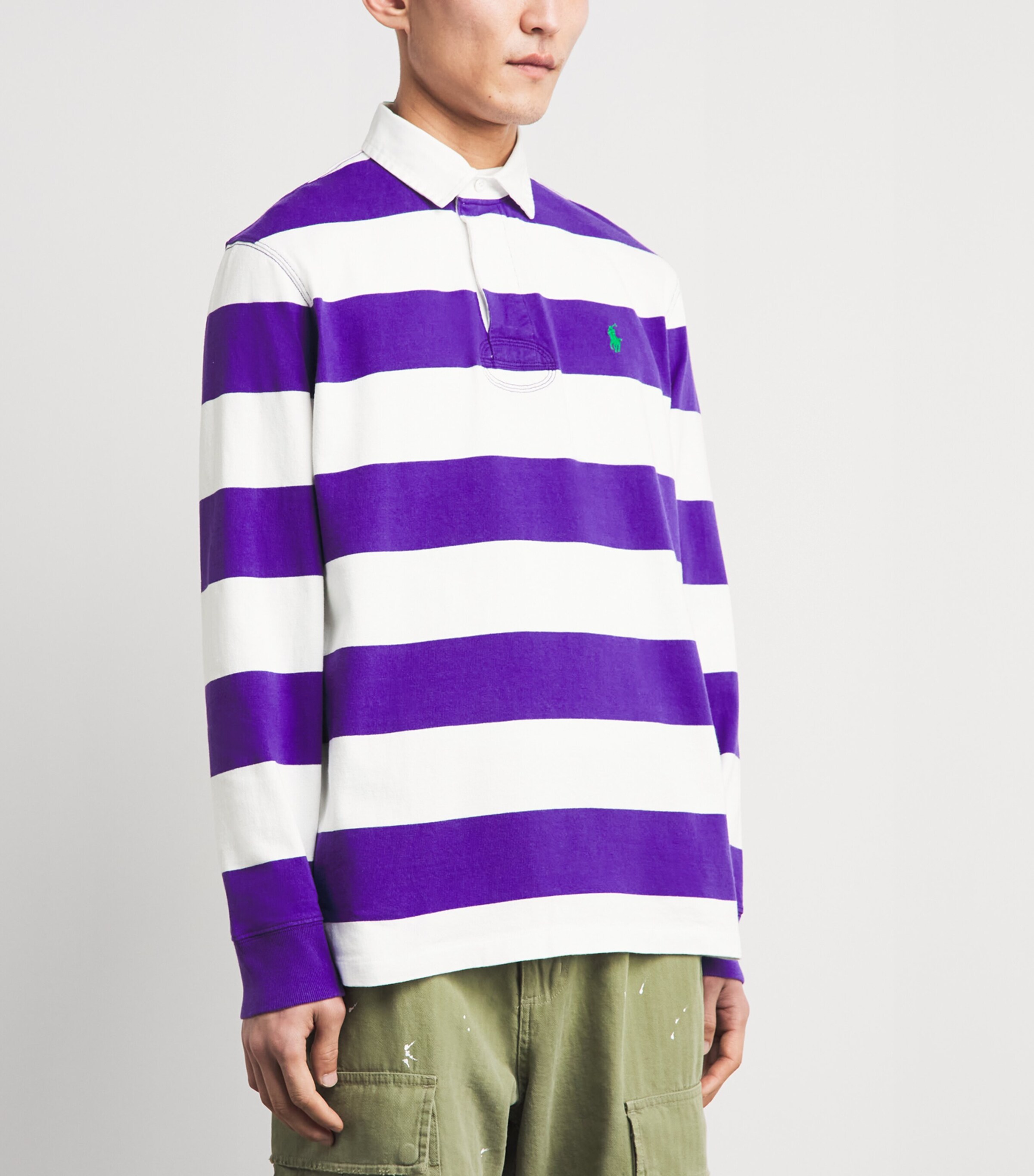 Polo Ralph Lauren Mens Cotton Stripe Polo Pony Rugby Shirt Cbn Prp/cls Oxfd Wht Image 4