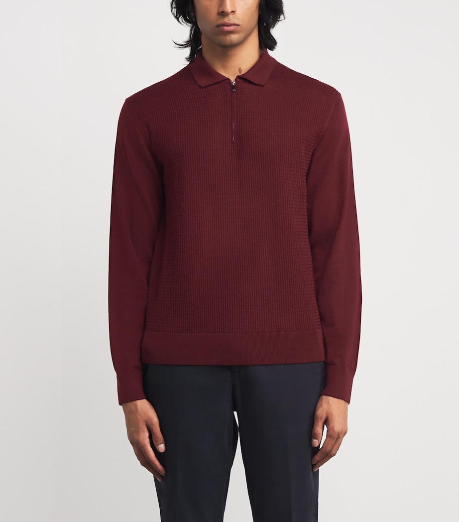 Virgin Wool Quarter-Zip Polo Sweater 041 DARK RED Image 3