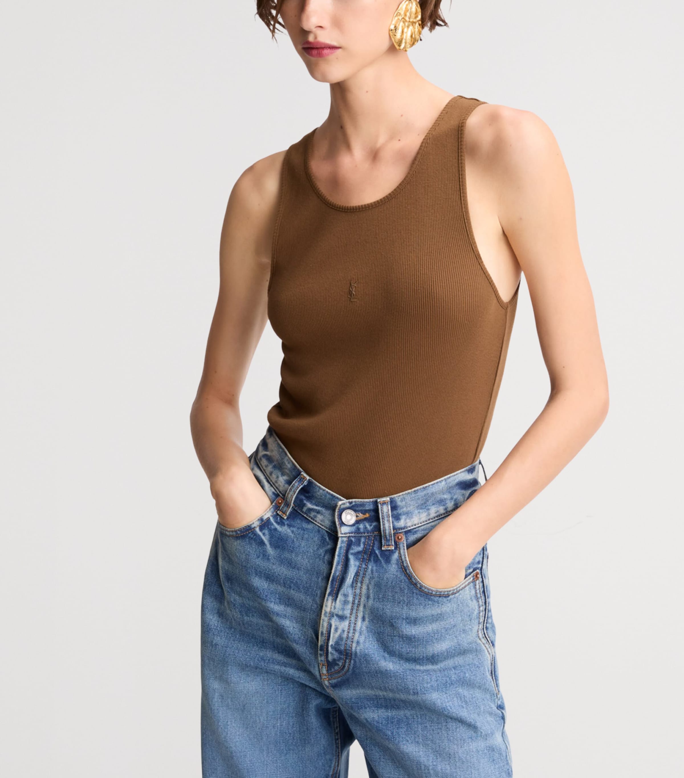 Saint Laurent Womens Cotton Cassandre Tank Top Image 2