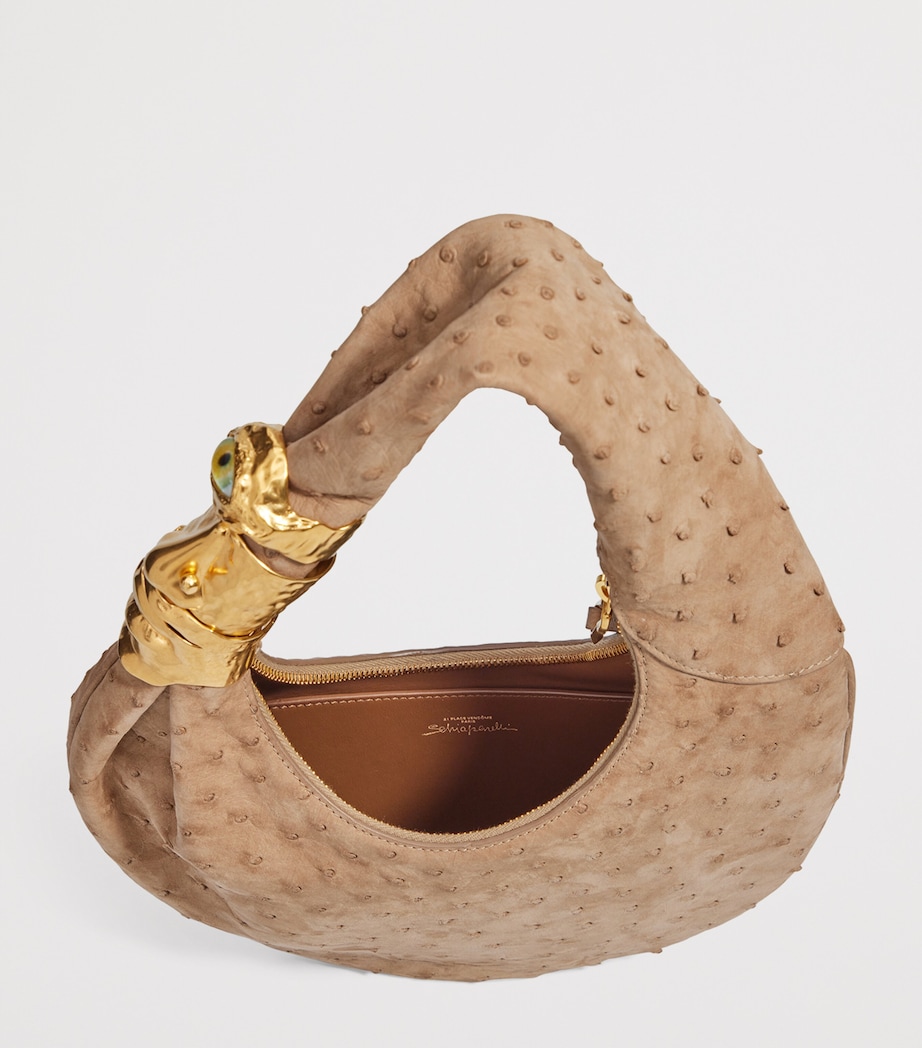 Small Ostrich Leather Soufflé Shoulder Bag 803 TAUPE Image 3