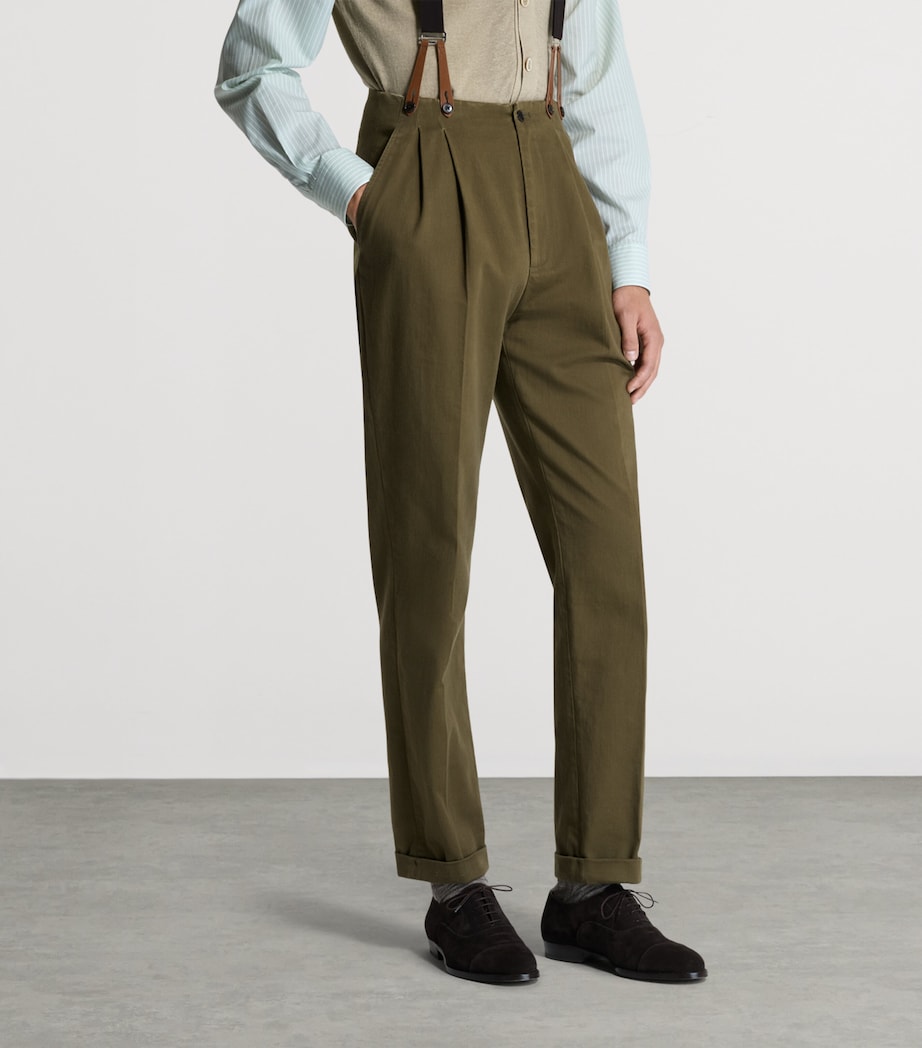 Dunhill Mens Cotton Double-Pleat Chinos Image 4
