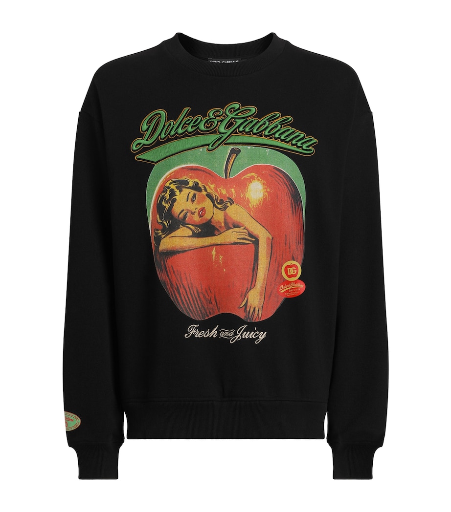 Cotton Apple Graphic Sweatshirt N0000-BLACK Image 1