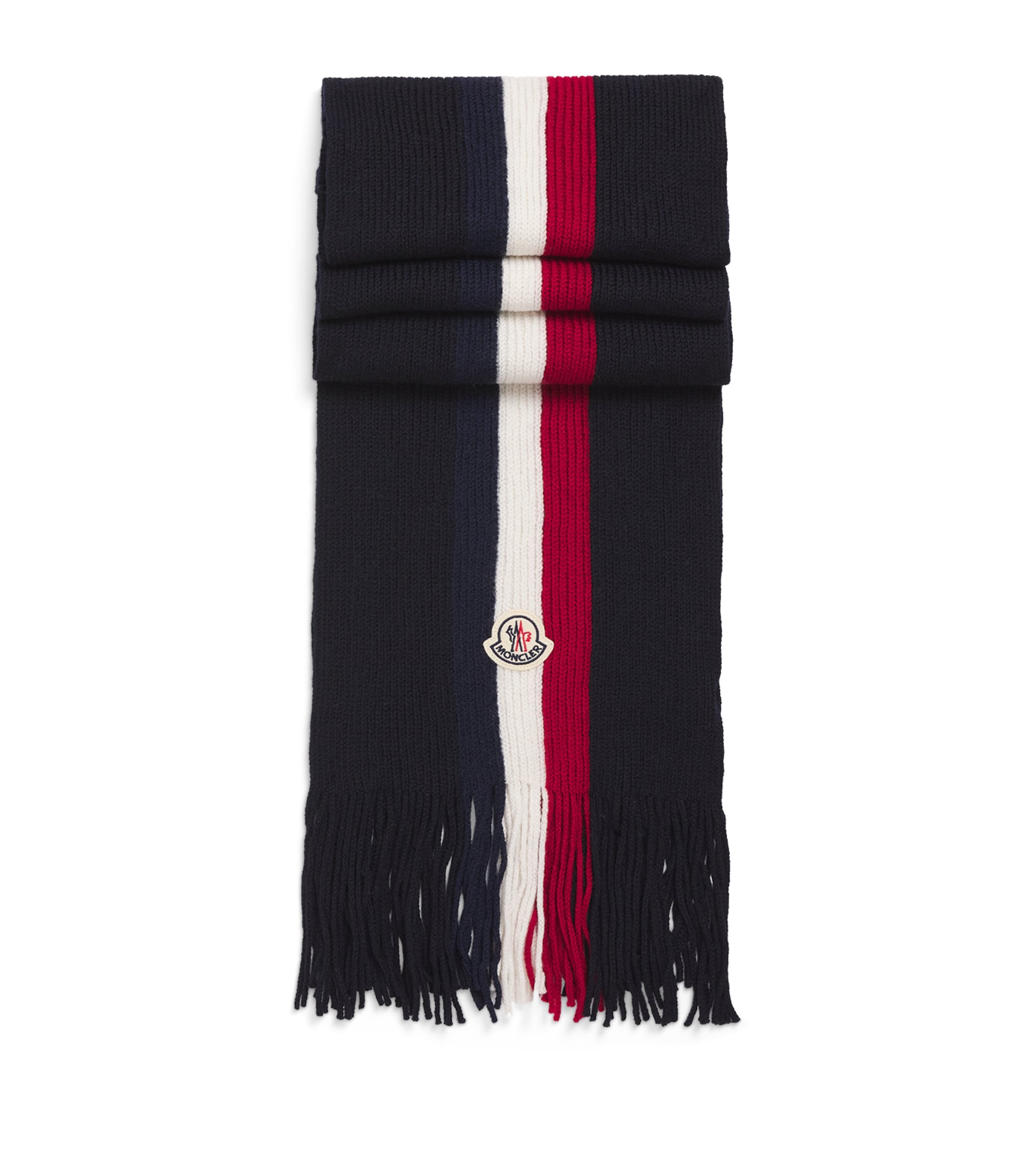 Moncler Navy Virgin Wool Tricolour Scarf | Harrods US