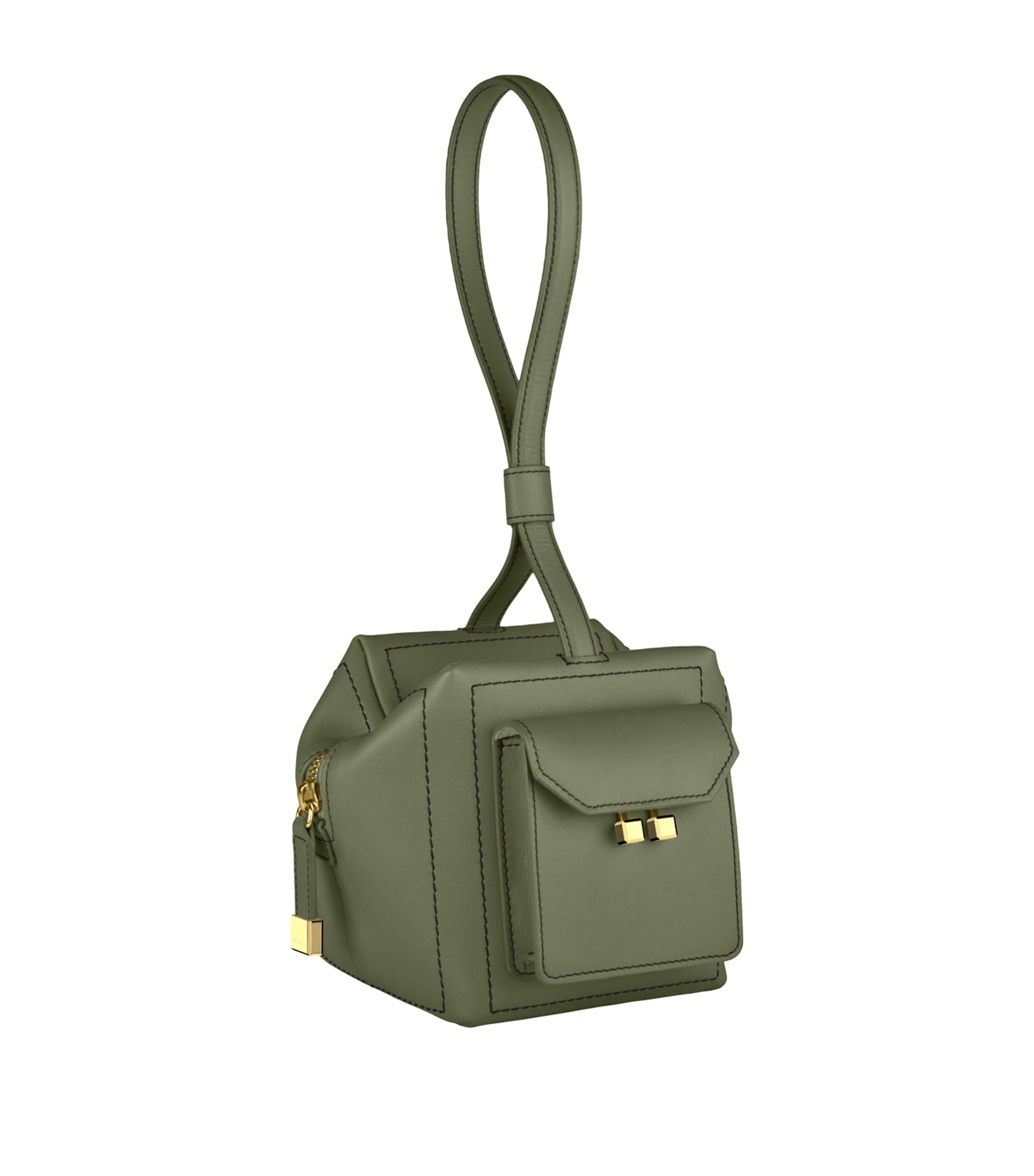 Mini Leather Ice Cube Top-Handle Bag KHAKI Image 2