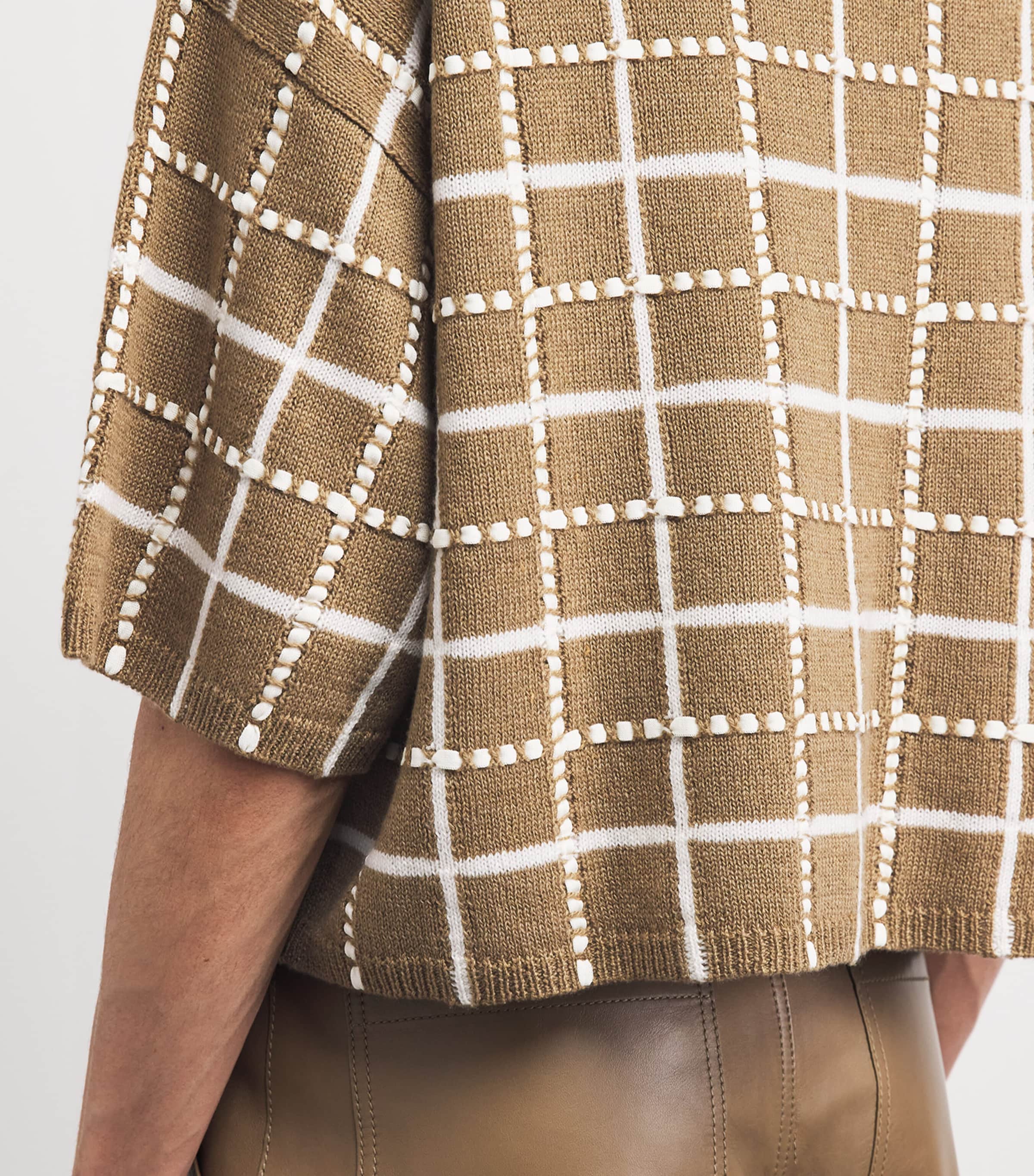 Lafayette 148 Womens Cashmere-Linen-Blend Grid Sweater Cdkmu Cadet Khki Mlt Image 3