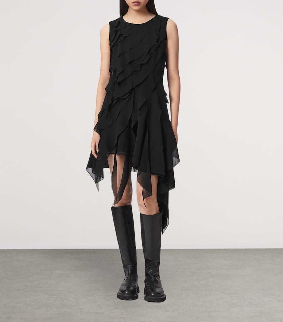 AllSaints Womens Ruffled Asymmetric Angie Midi Dress Black Image 2