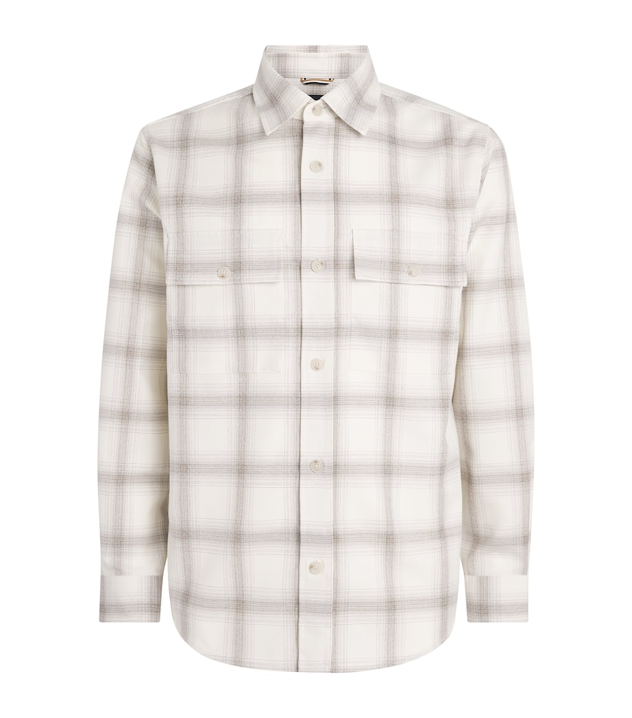 BOSS Mens Virgin Wool-Cotton Check Shirt Open White Image 1