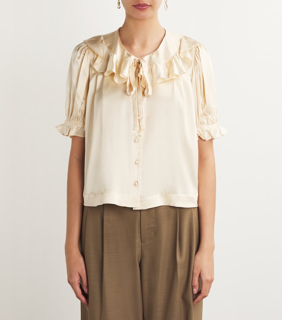 DÔEN Womens Silk Ruffled-Collar Kelela Blouse Candle Light Image 3