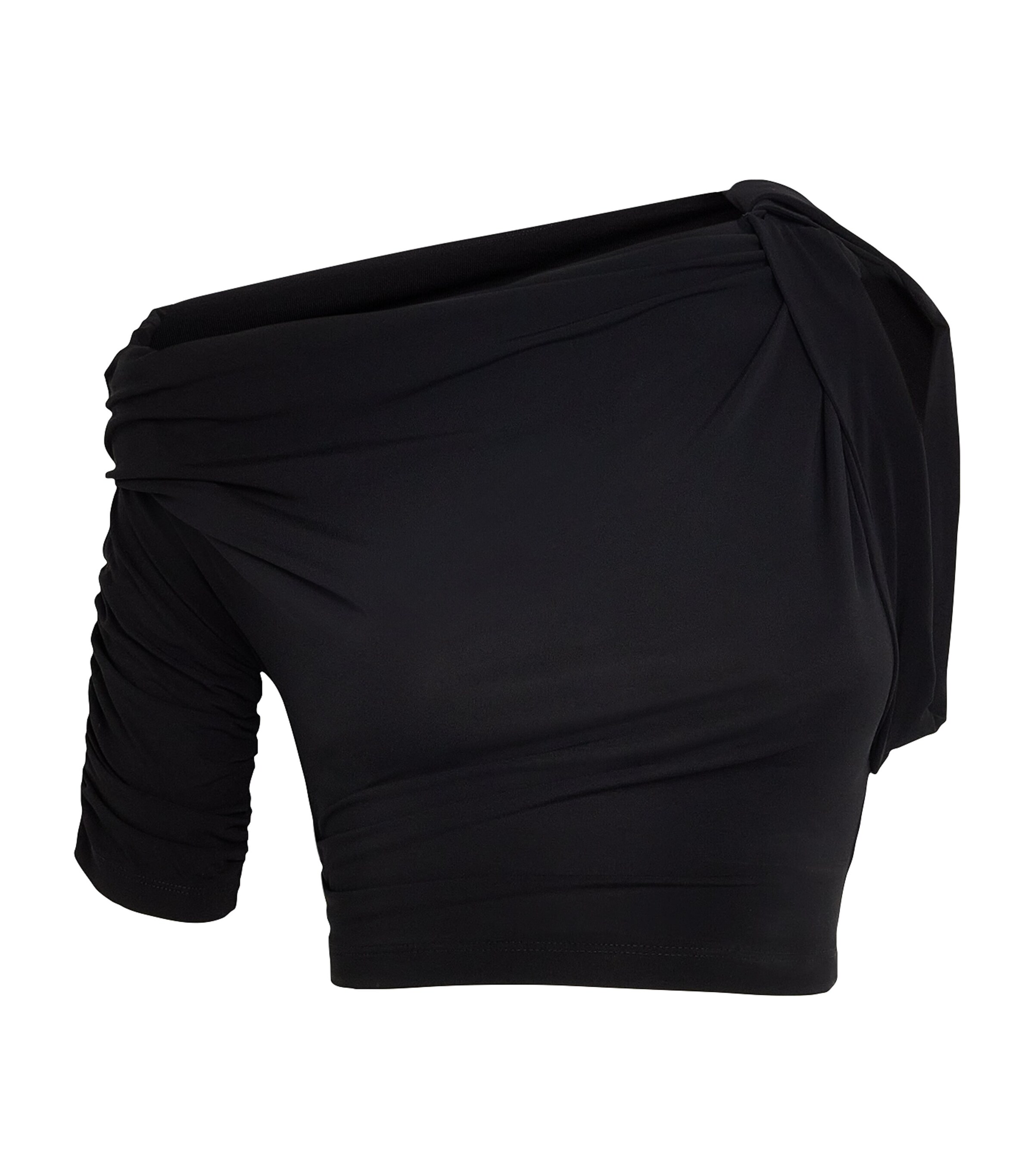 Jacquemus Womens Asymmetric The Drapeado Crop Top Black Image 1