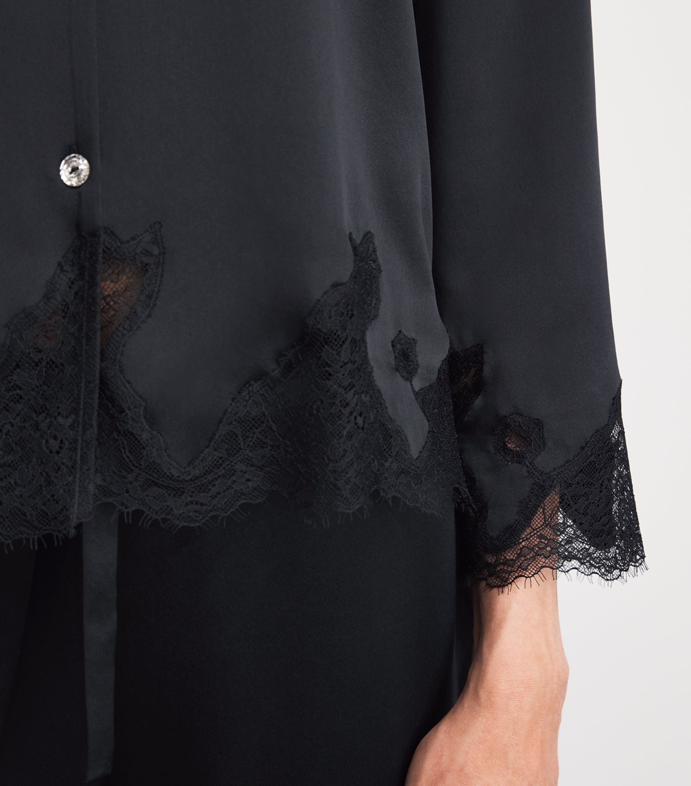 MANITO Womens Silk Lace-Trim Luella Pyjama Set Black Image 3