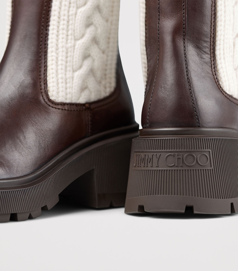 Tamia 70 Leather and Knit Boots CHOCOLATE/LATTE Image 3