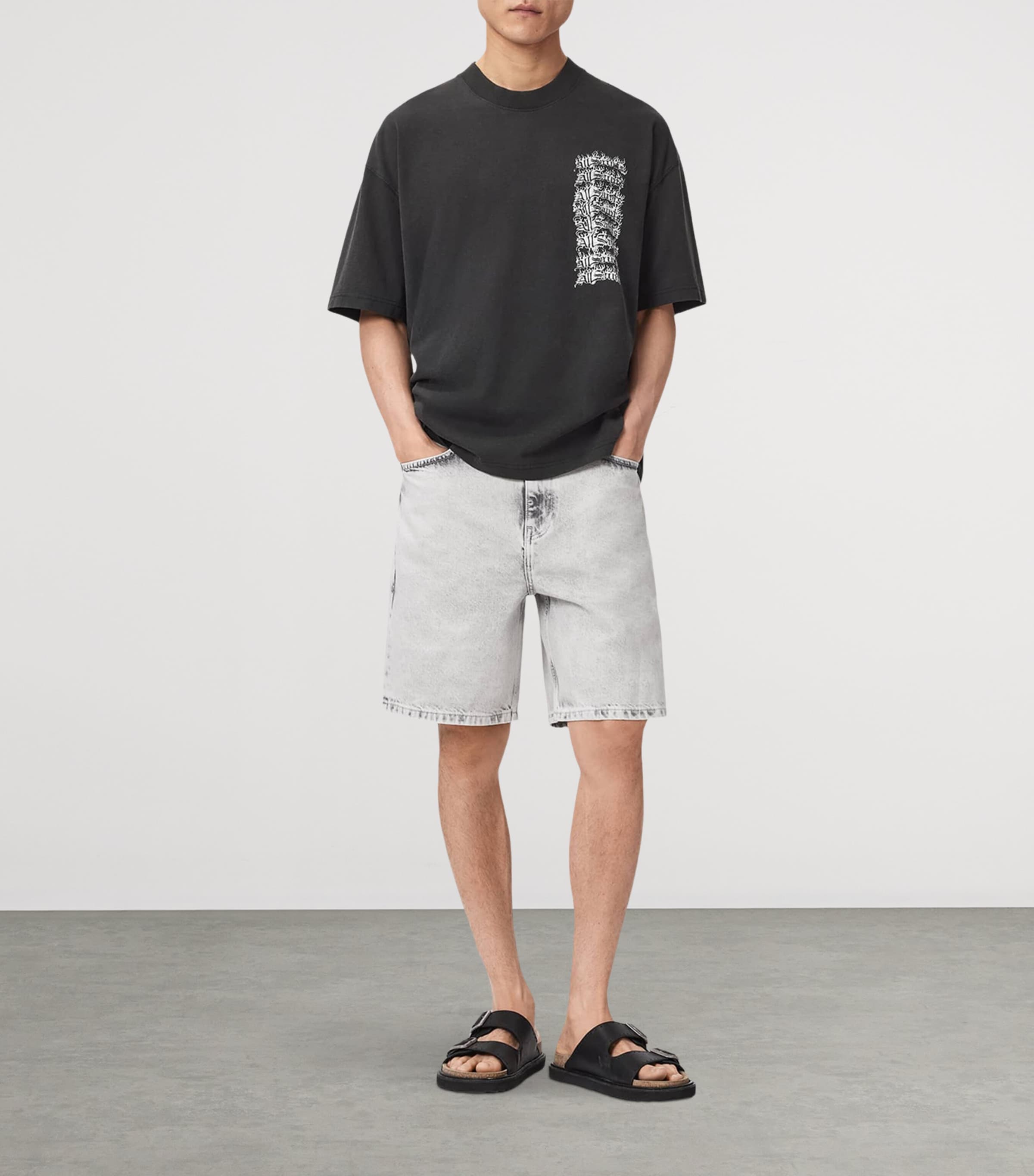 AllSaints Mens Organic Cotton Repeat T-Shirt Washed Black Image 2