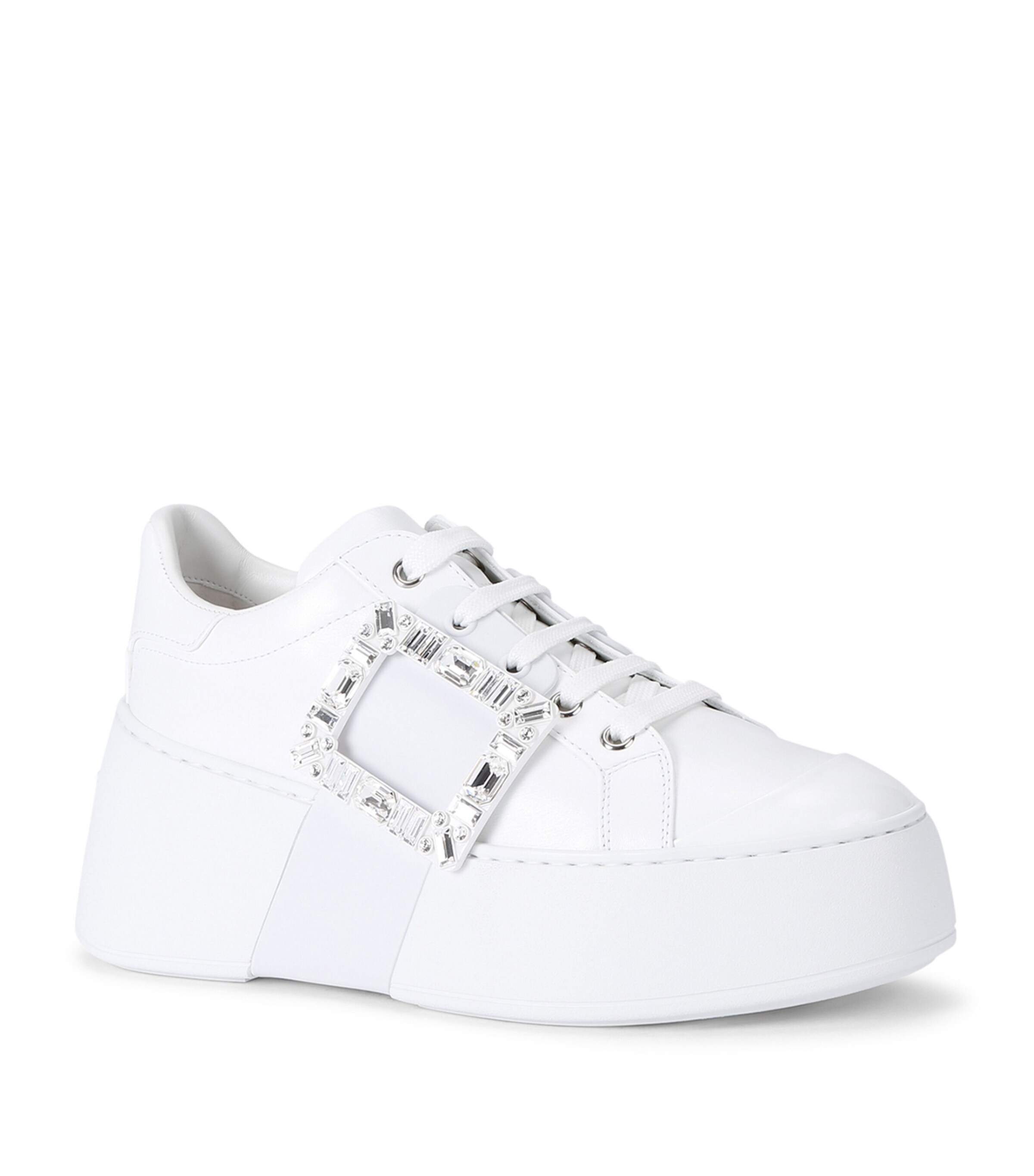 Roger Vivier Leather Viv Skate Platform Sneakers White Image 3