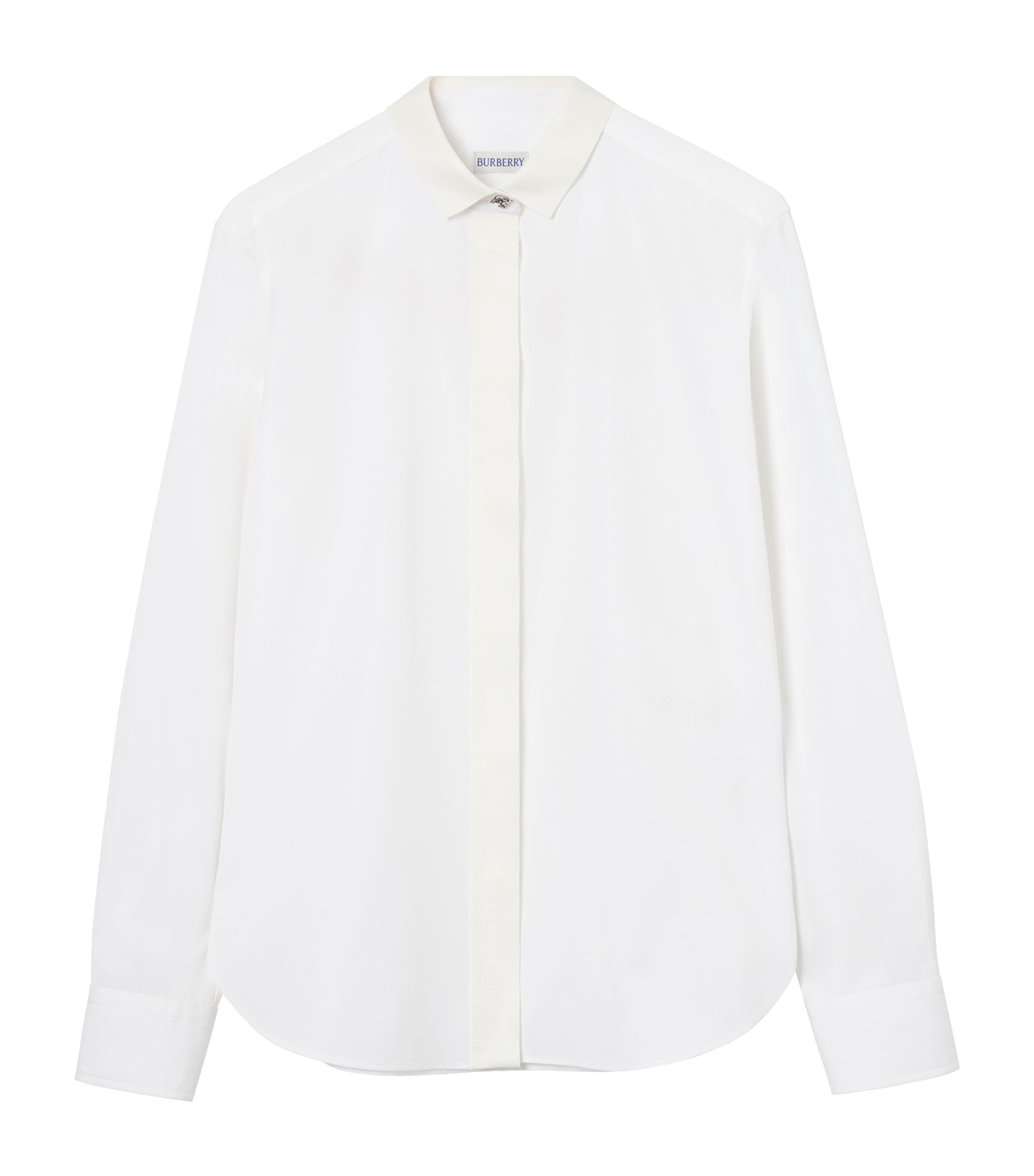 Burberry Womens Cotton Grosgrain-Trim Shirt Optic White Image 1