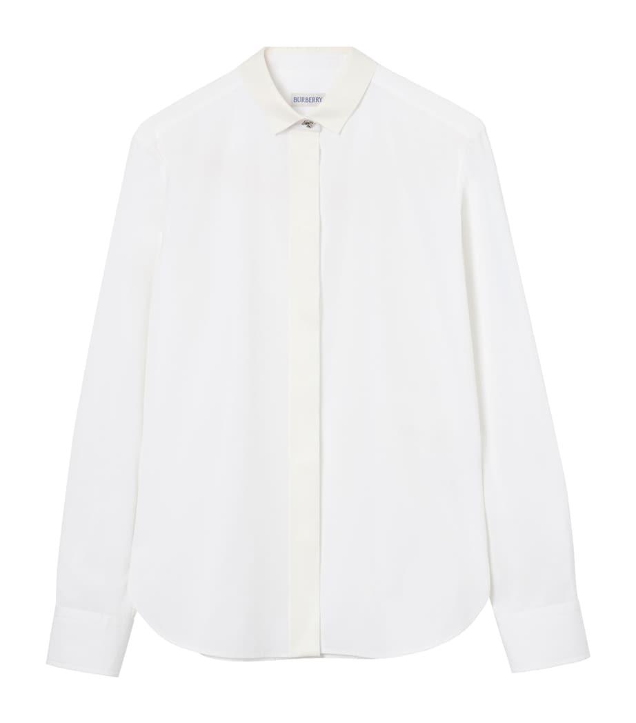 Burberry Womens Cotton Grosgrain-Trim Shirt Optic White Image 1