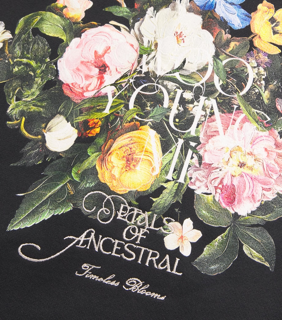Cotton Floral Print Hoodie BLACK Image 5