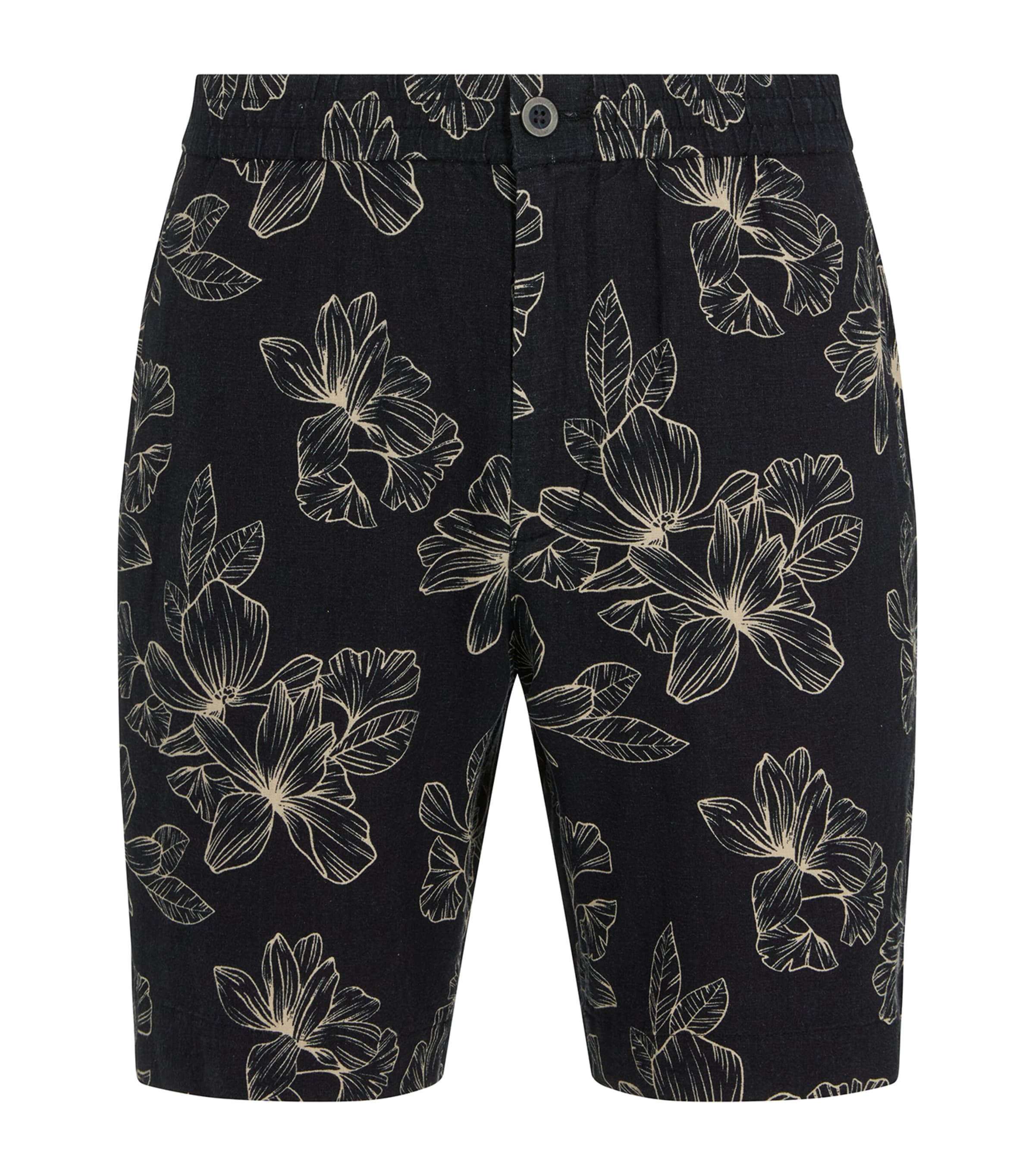 Vince Mens Linen-Blend Floral Cabana Shorts Costl/lt Sand Image 1