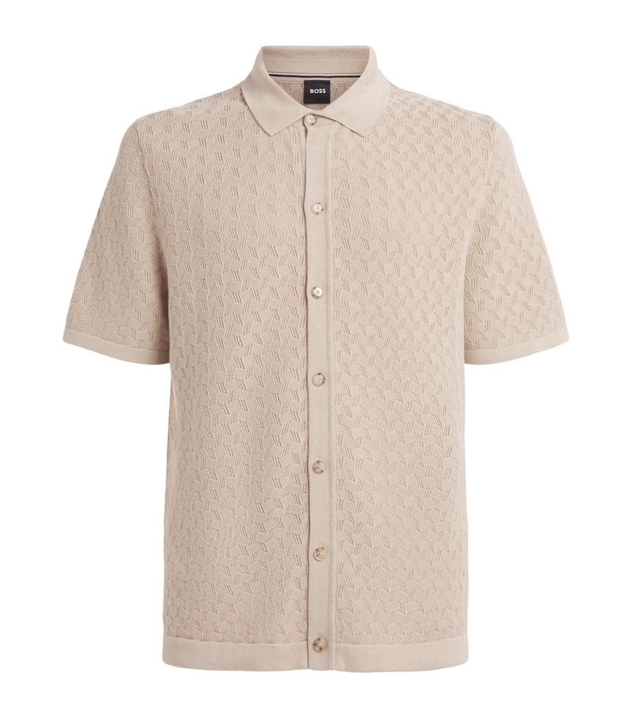 BOSS Mens Jacquard Short-Sleeve Shirt Open Beige Image 1