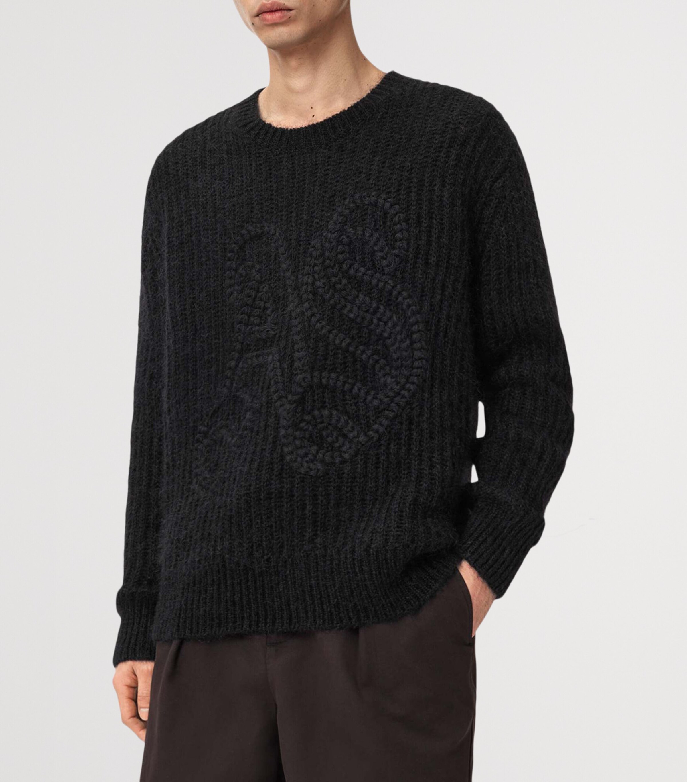AllSaints Mens Embroidered Chainy Sweater Black Image 7