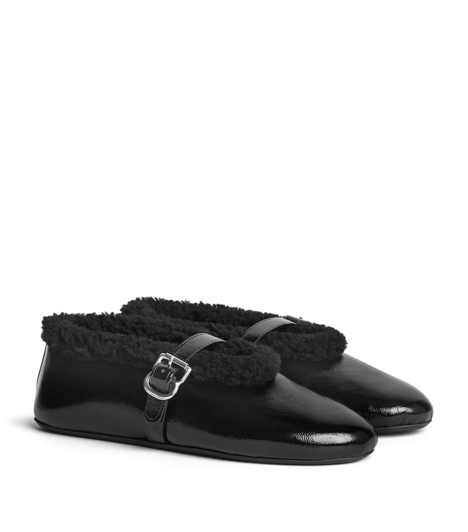 Alaïa Glossy Shearling Ballet Flats Black Image 3