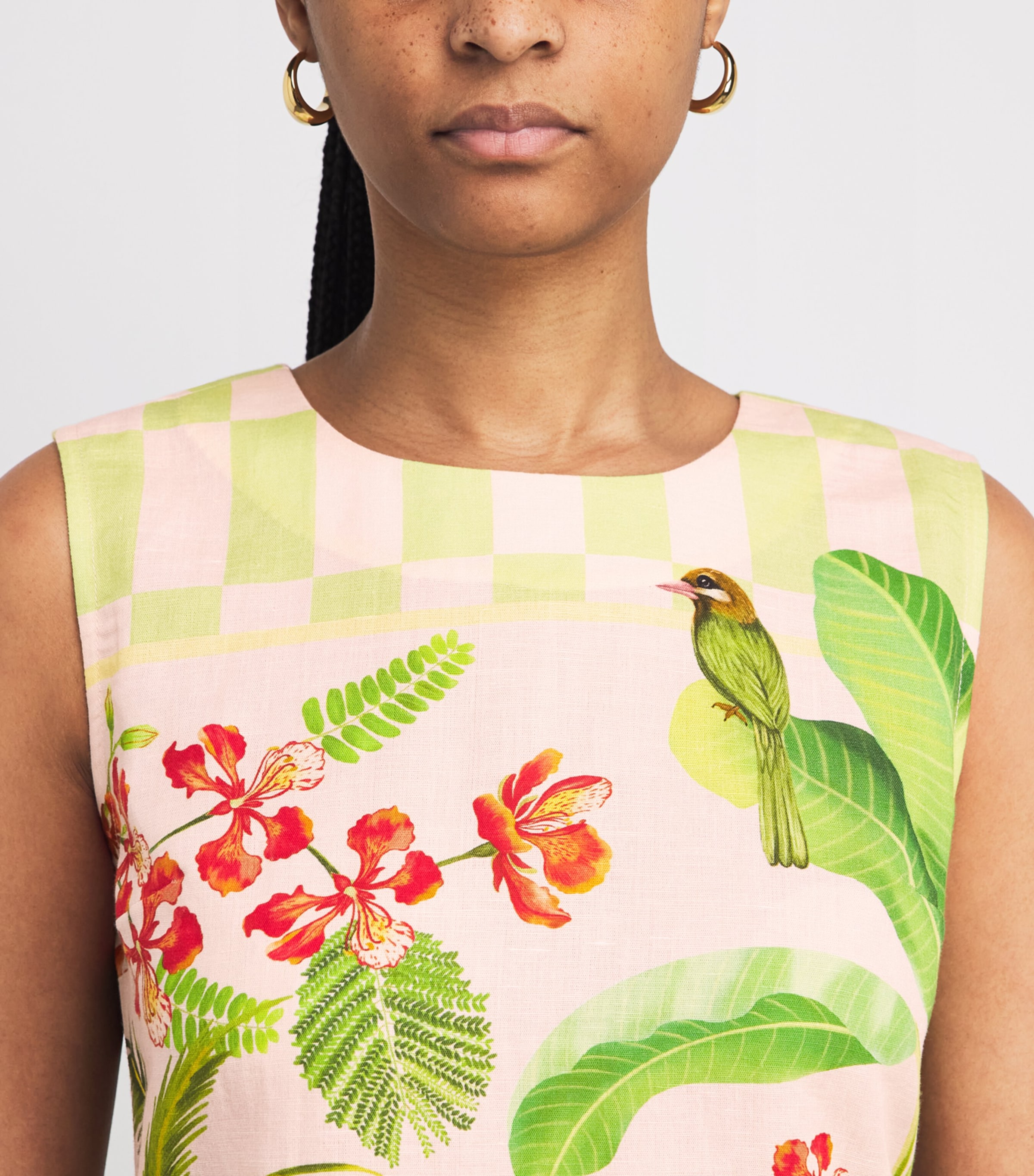 Verandah Womens Linen-Cotton Printed Mini Dress Blush Sage Green Image 3