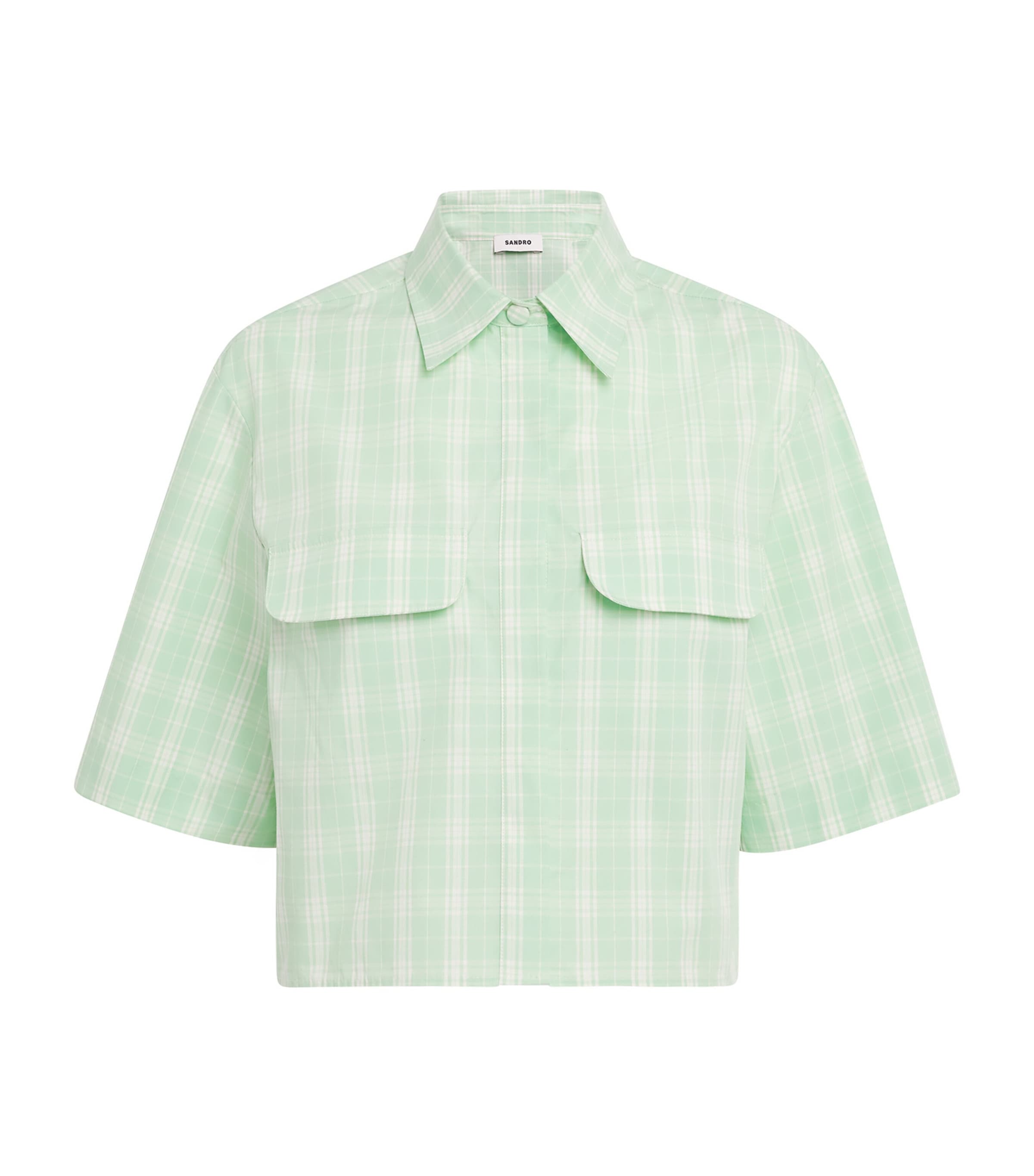 Sandro Paris Womens Cotton Check Shirt Green / Ecru Image 1
