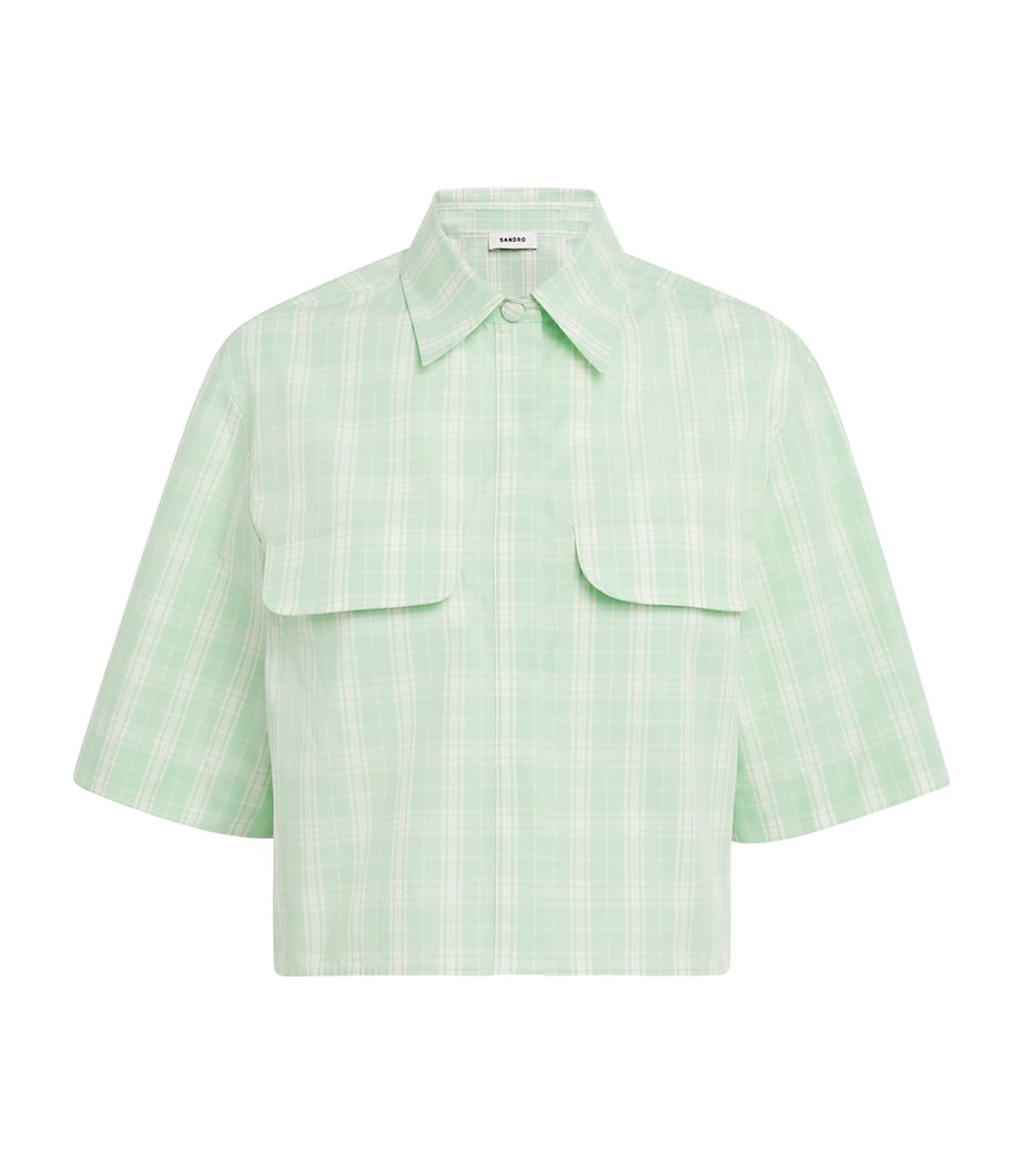 Sandro Paris Womens Cotton Check Shirt Green / Ecru Image 1