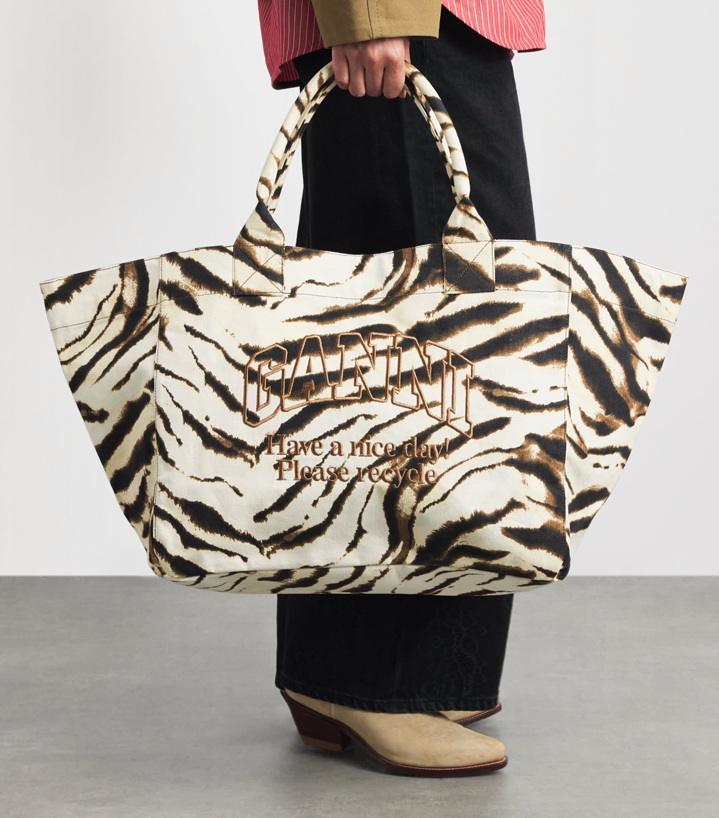 GANNI Large Canvas Zebra Tote Bag Egret Image 2