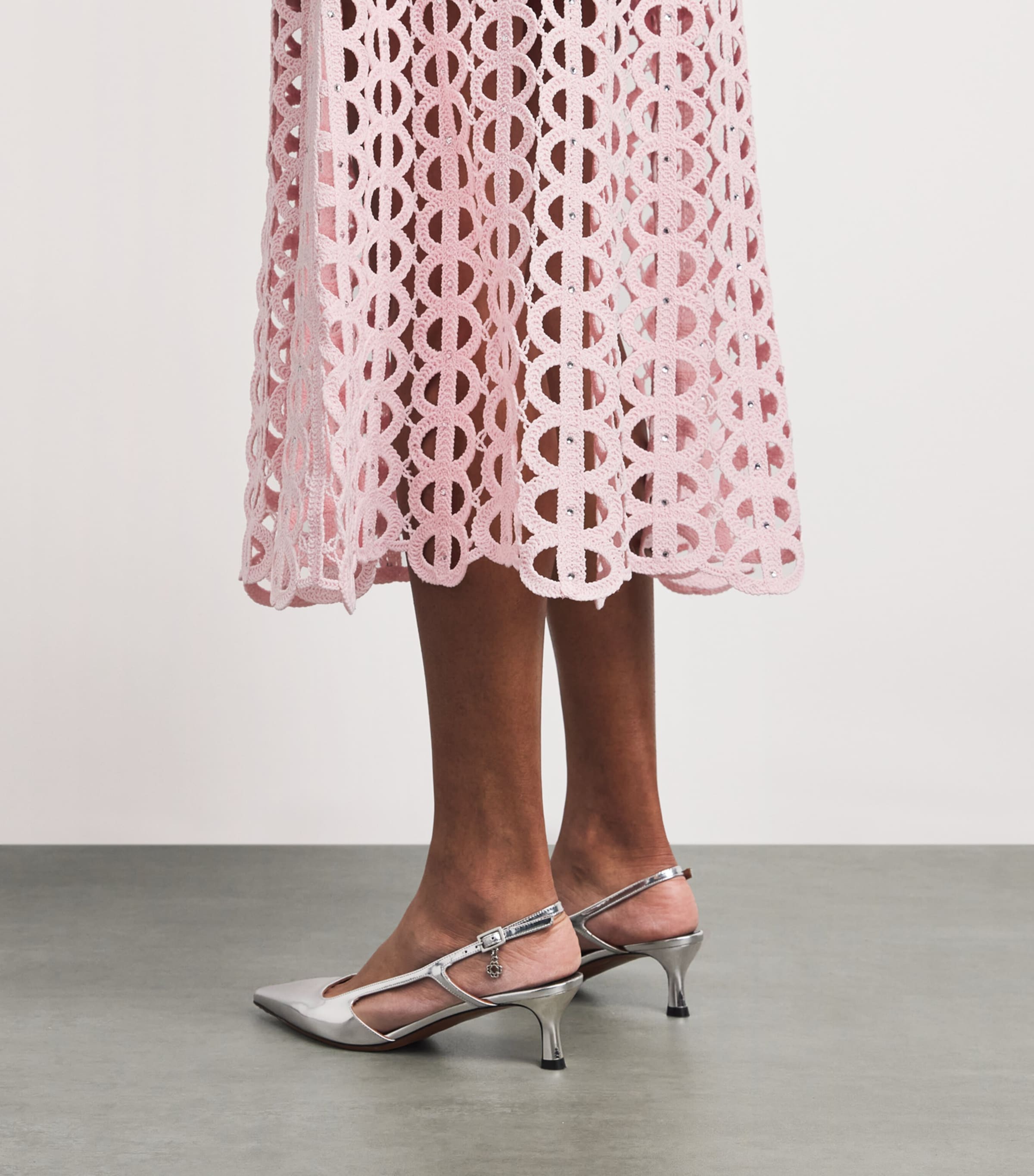 Maje Womens Embellished Crochet Midi Dress Pink Image 5