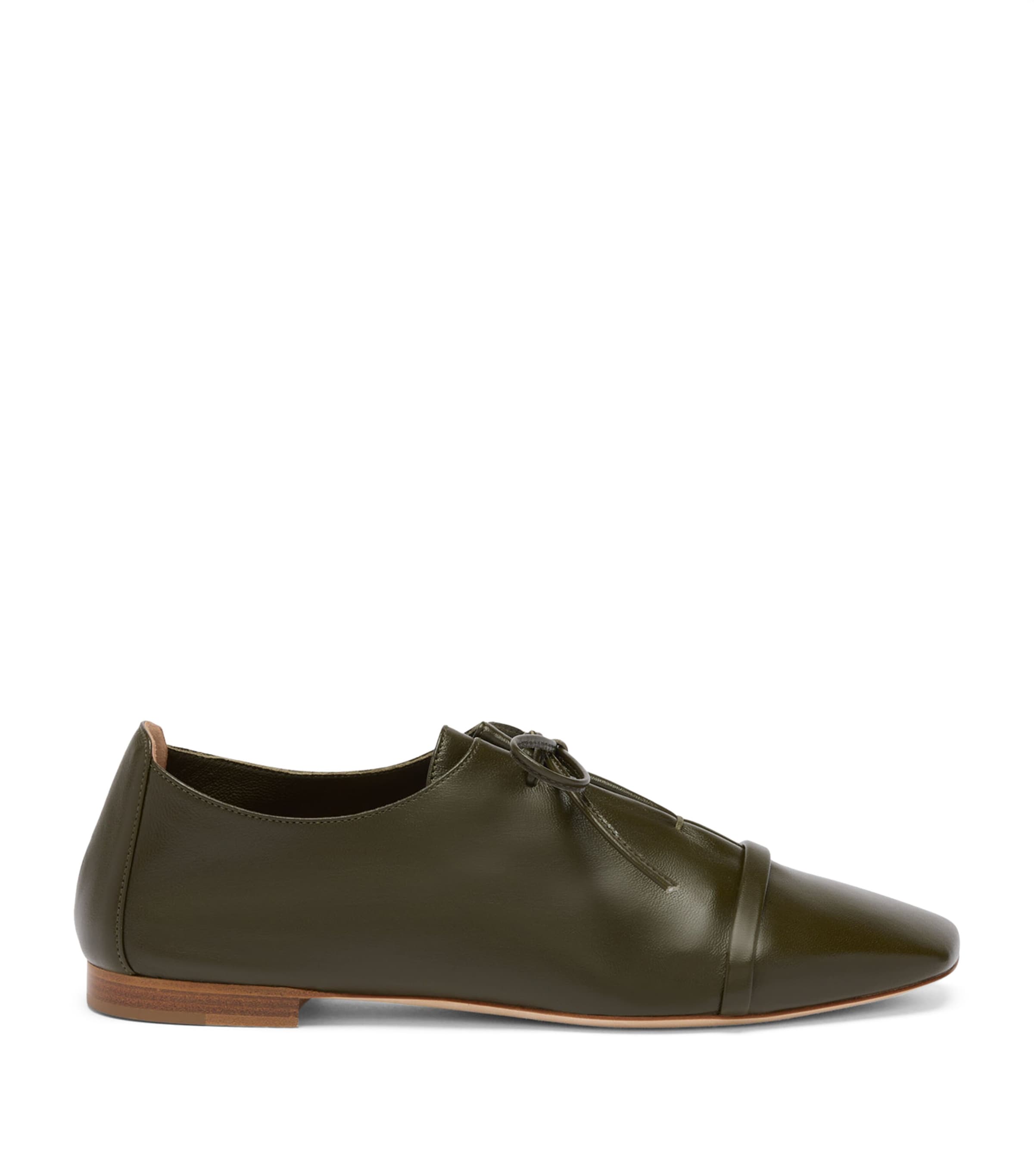 Malone Souliers Nappa Leather Lace-Up Jean Flats Olive