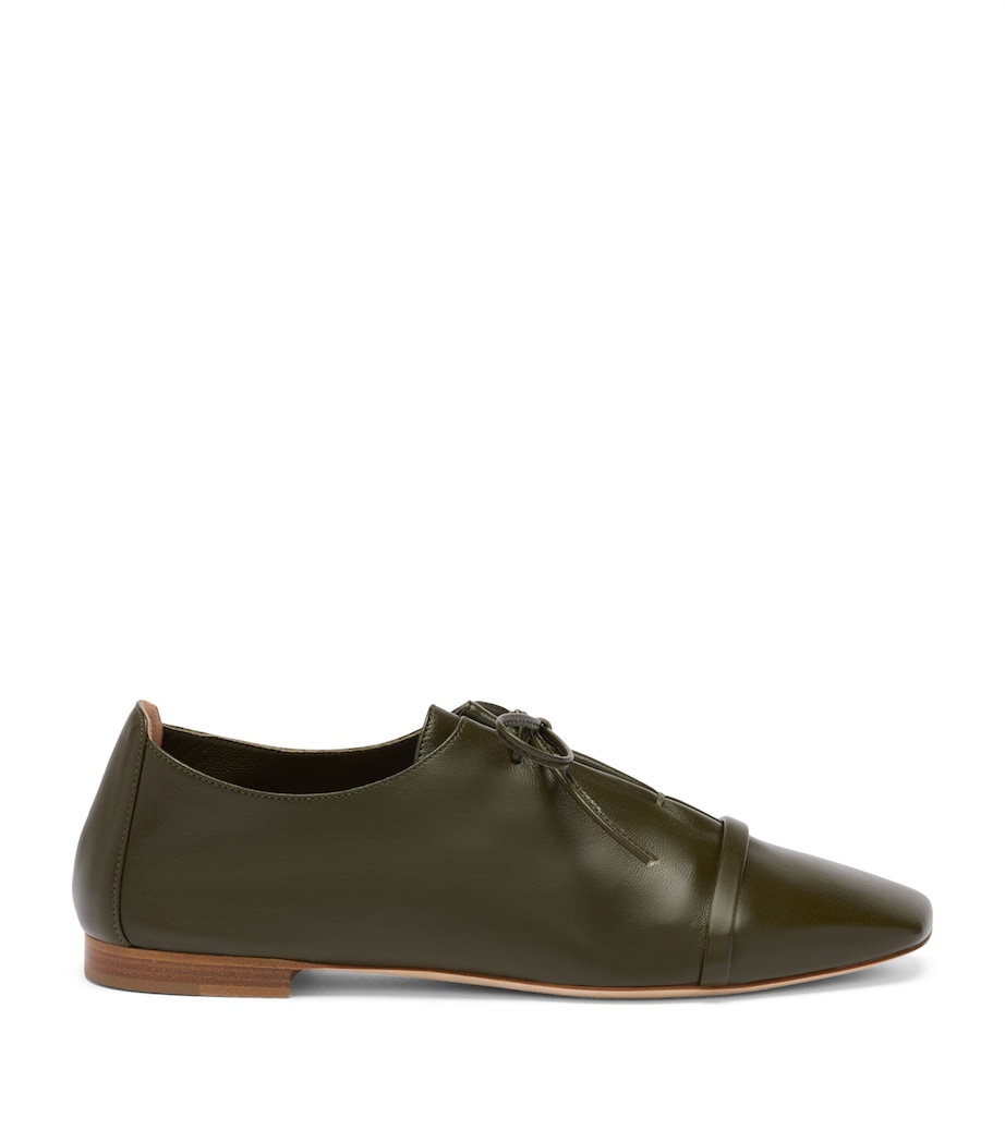 Malone Souliers Nappa Leather Lace-Up Jean Flats Olive Image 1