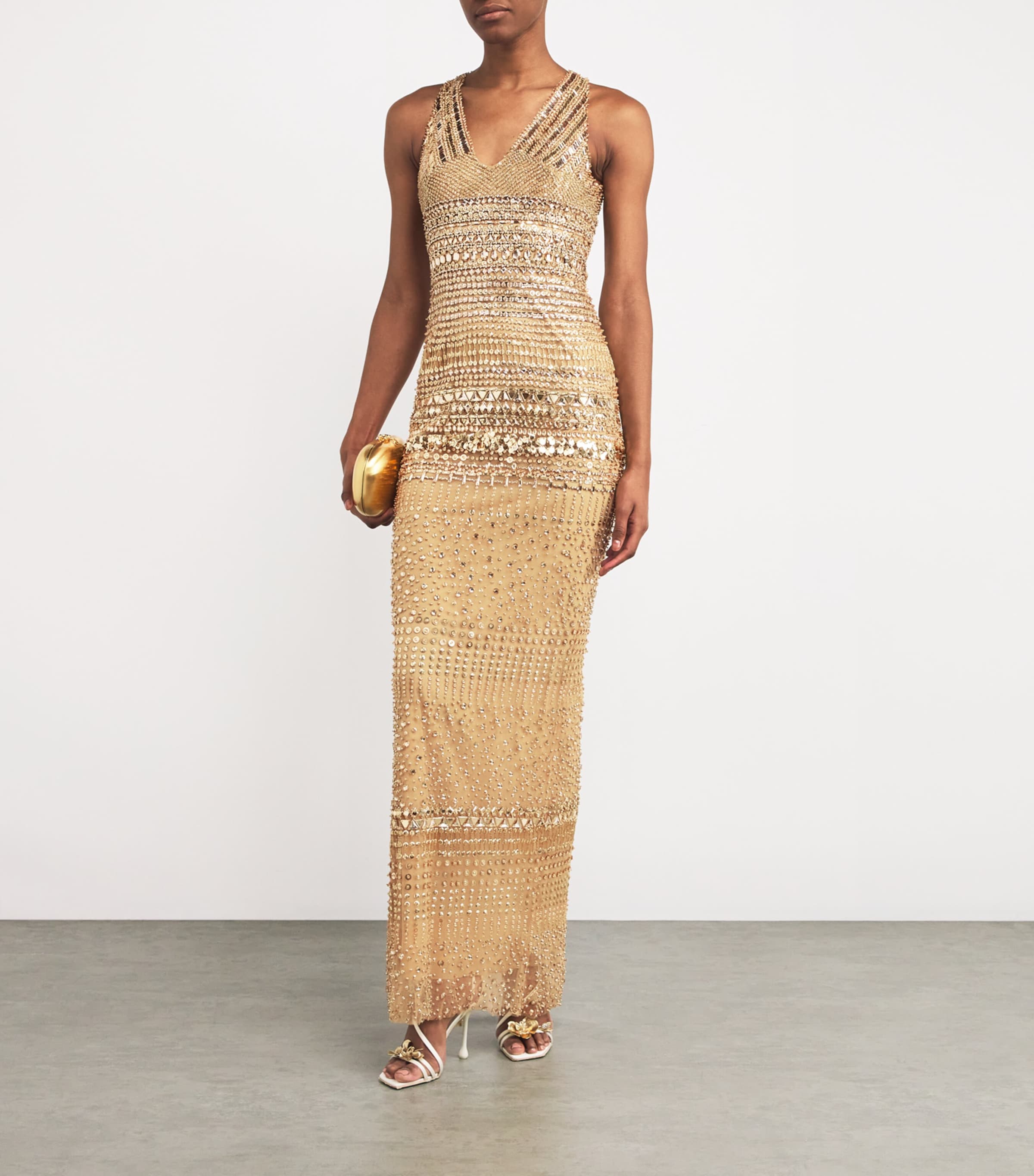 Zuhair Murad Womens Embellished V-Neck Gown Gold Image 2